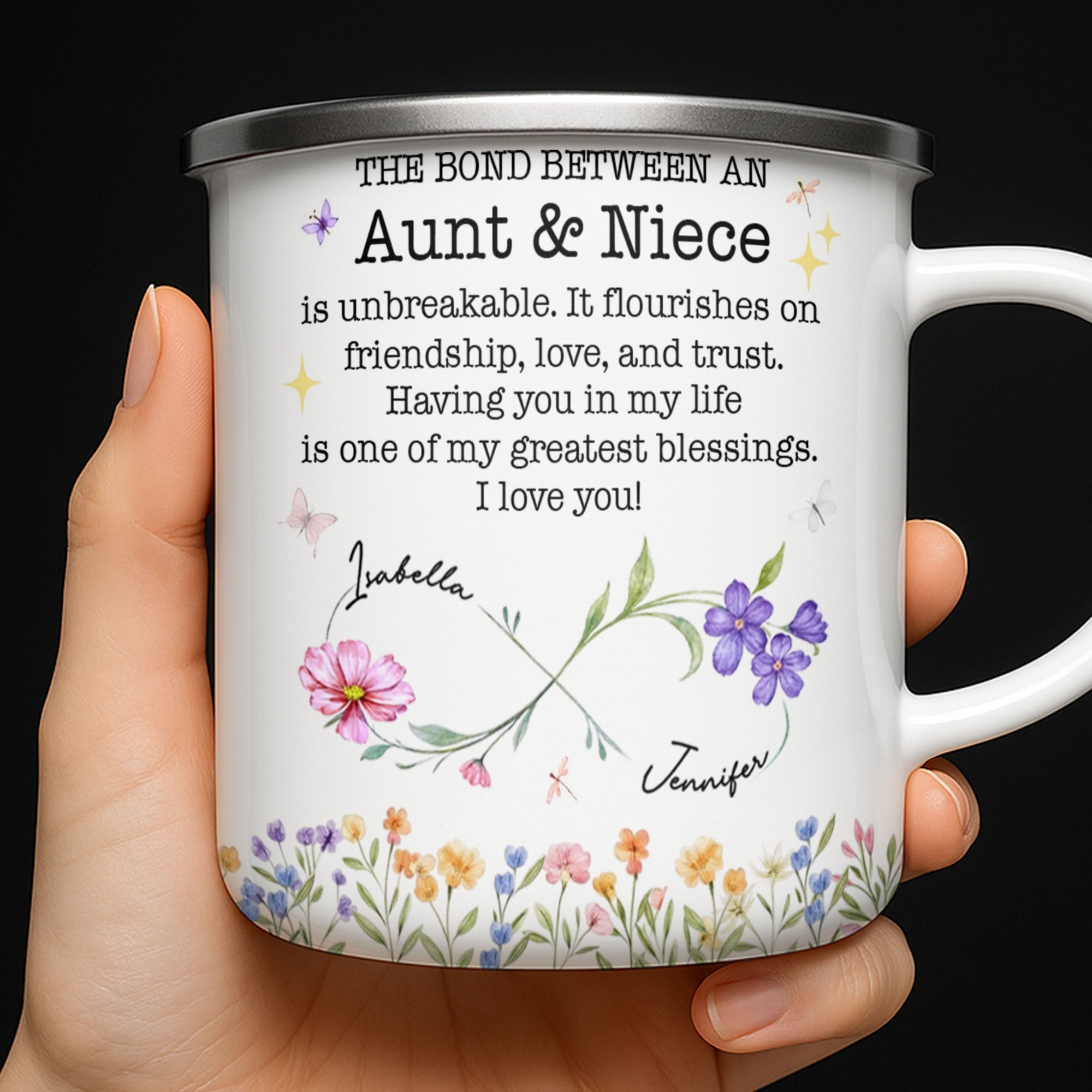 Personalized Enamel Mug Birth Month Flowers Gift for Niece