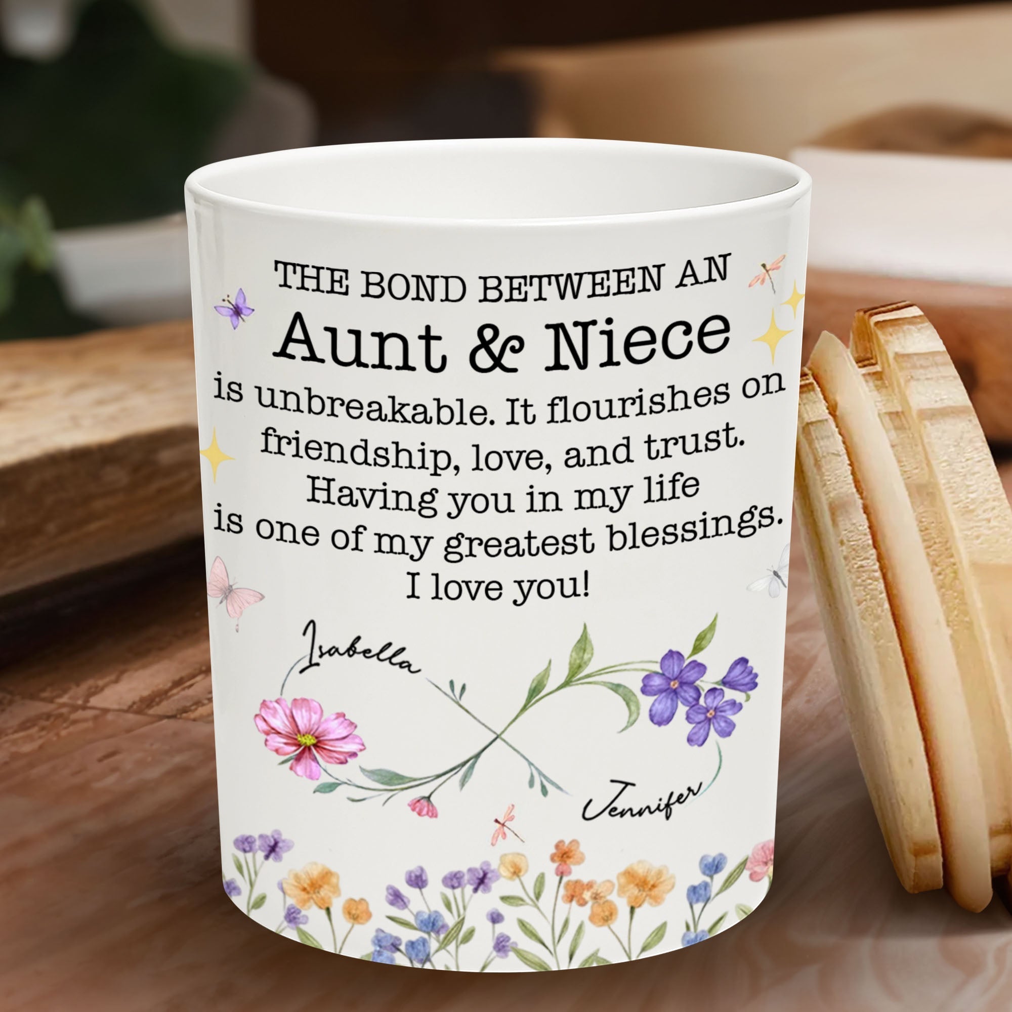 Personalized Glass LED Jar Custom Name Niece Gift Floral Design