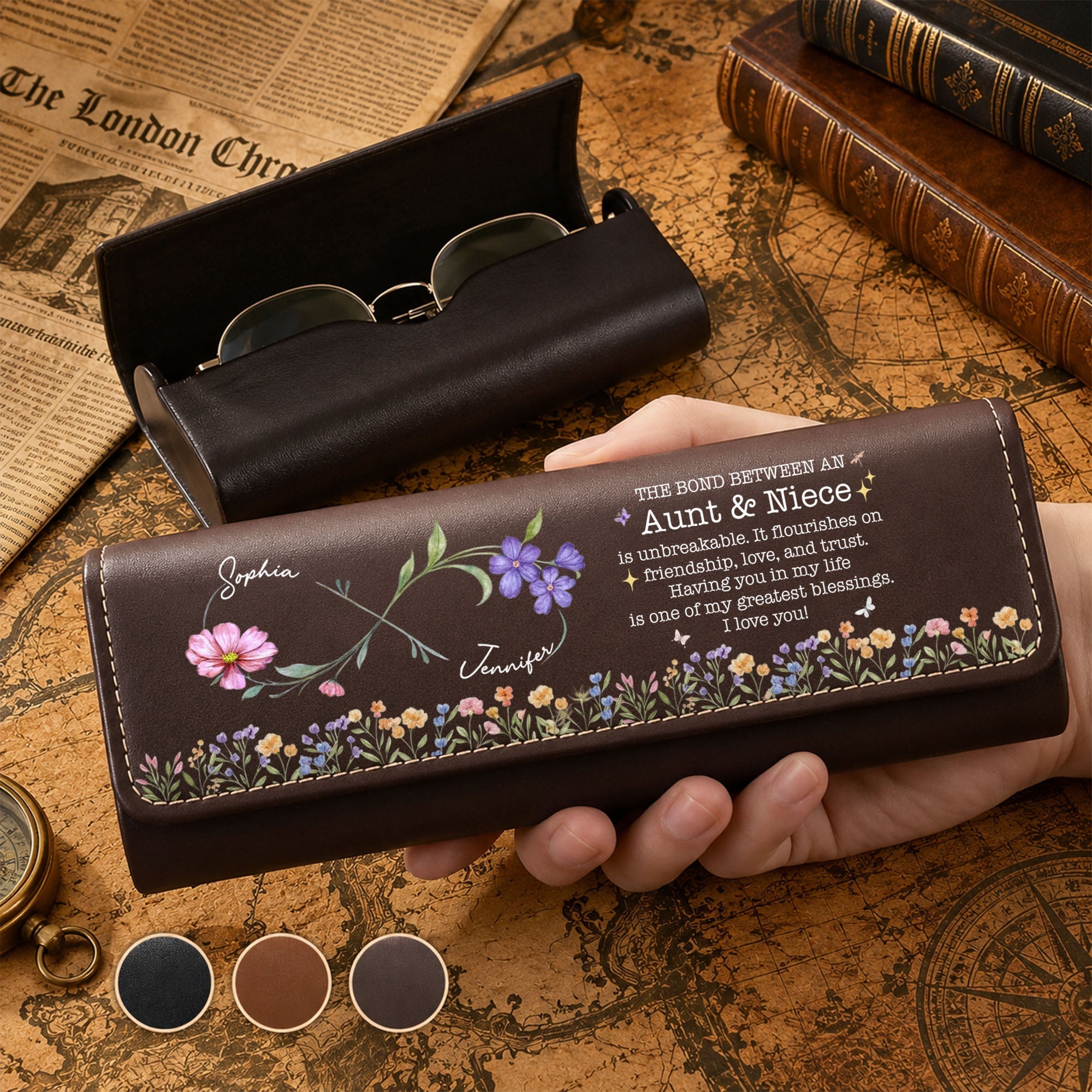 Personalized Leather Eyeglass Case Custom Name Gift for Niece