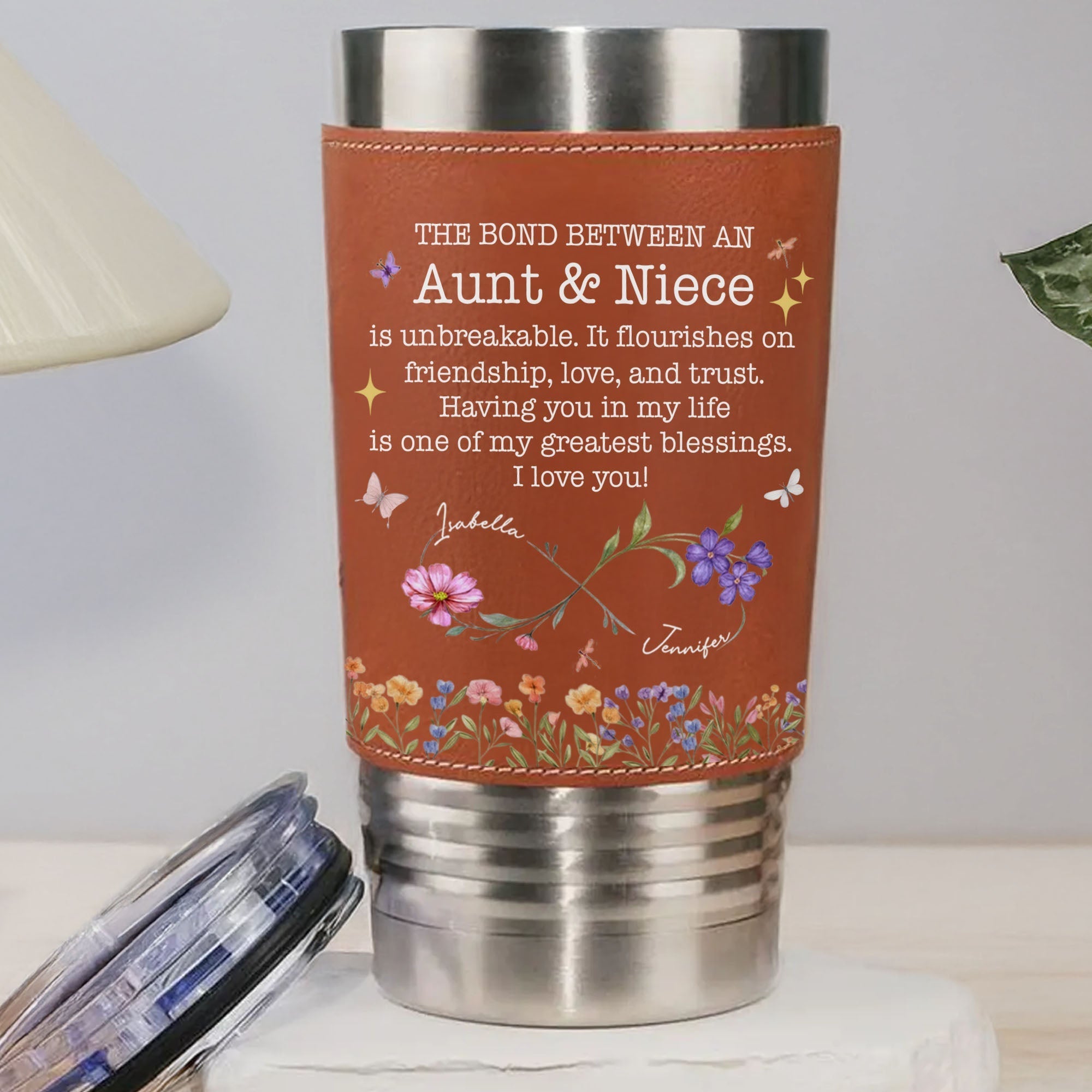 Personalized Leather Tumbler Custom Name Gift for Aunt