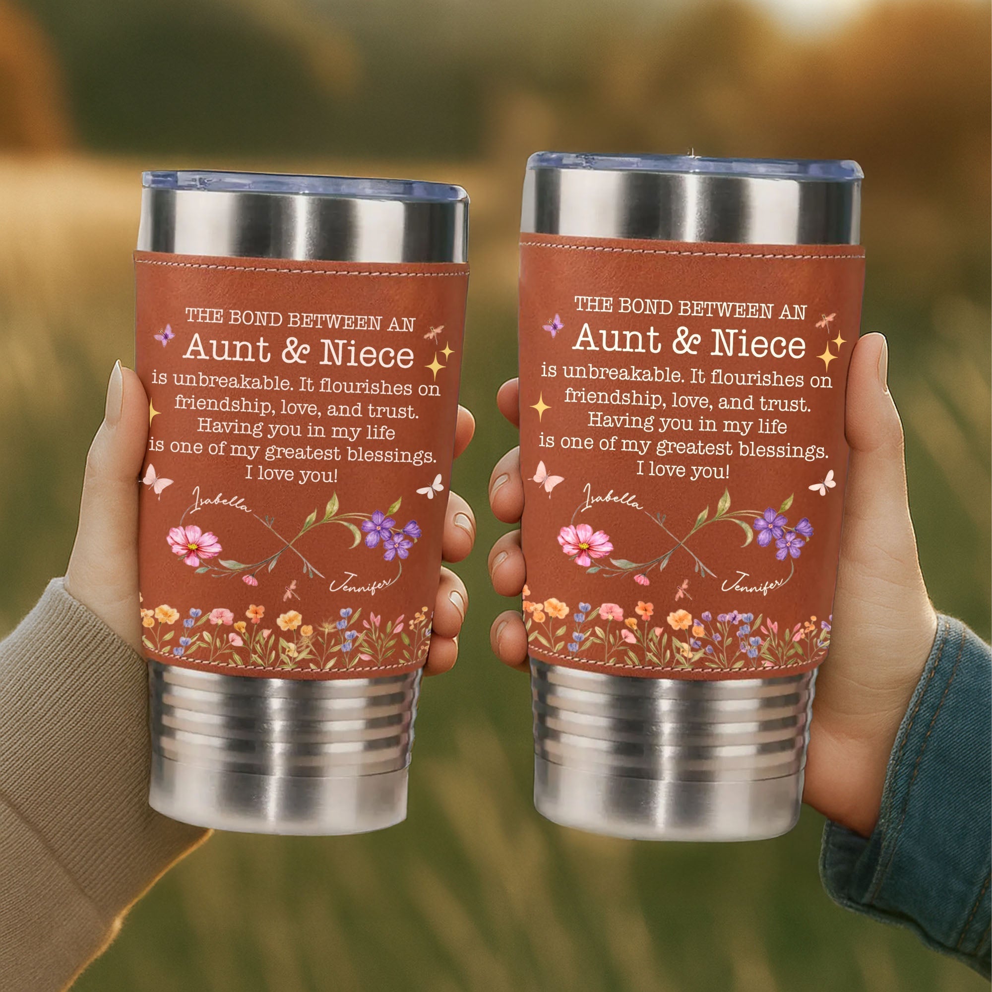 Personalized Leather Tumbler Custom Name Gift for Aunt