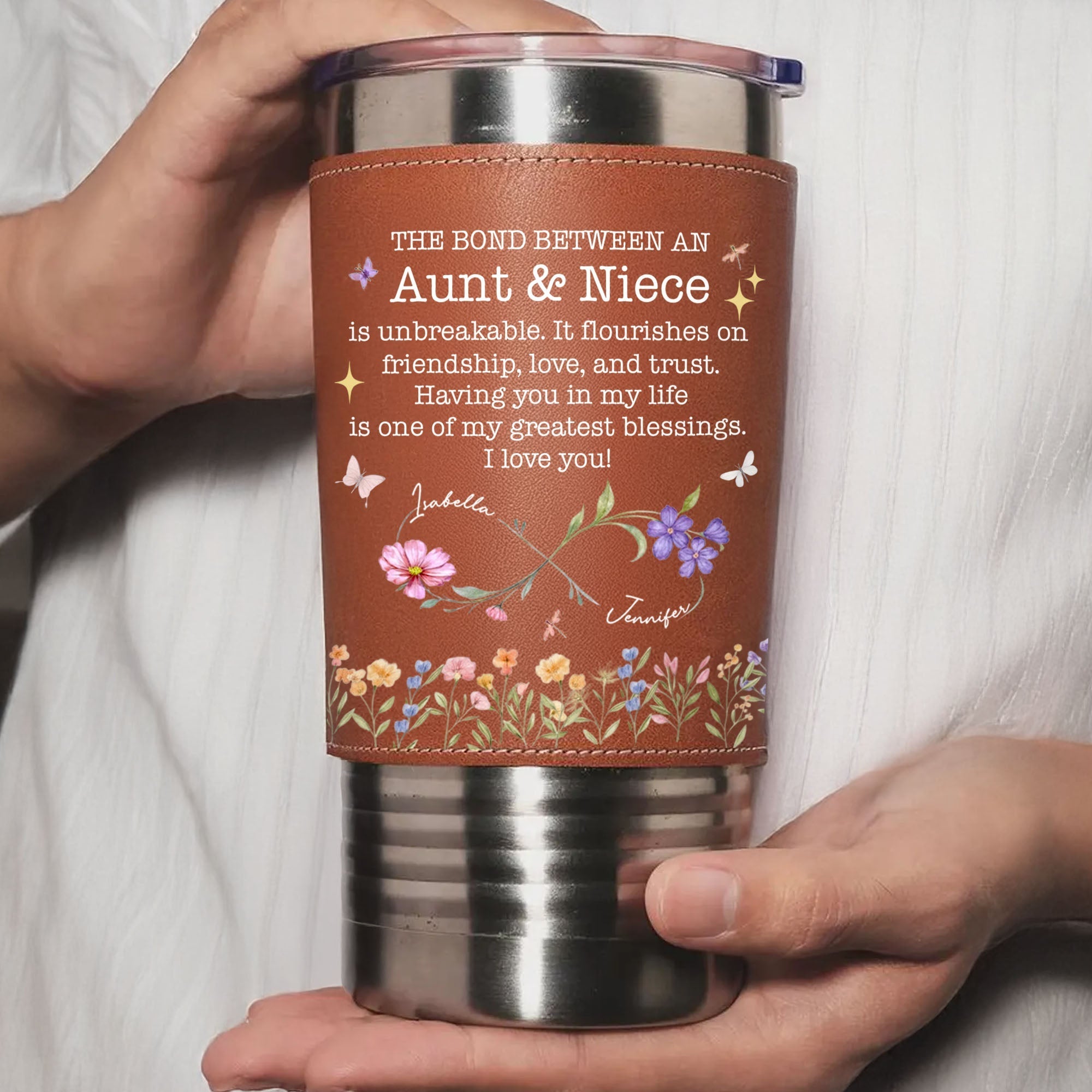 Personalized Leather Tumbler Custom Name Gift for Aunt