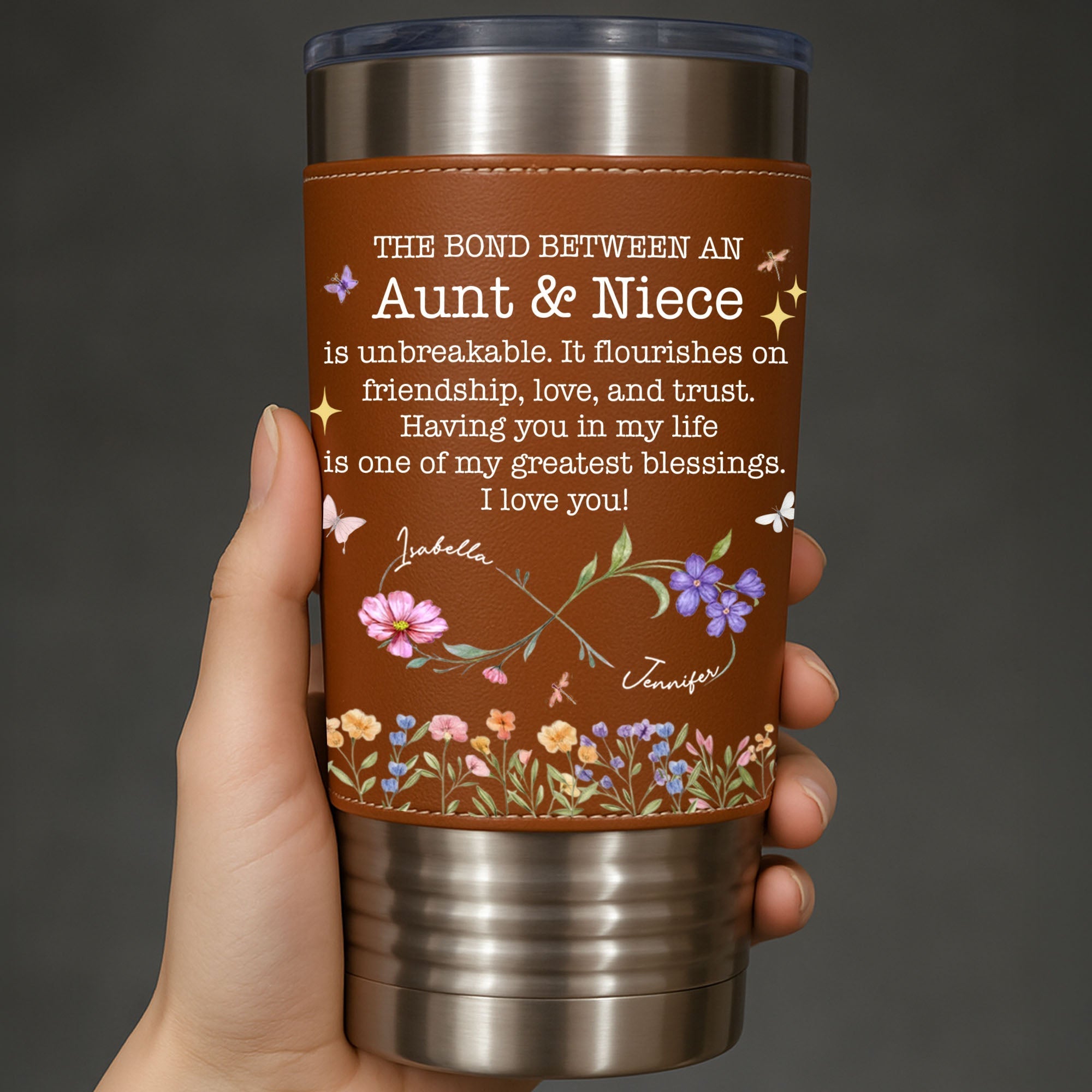 Personalized Leather Tumbler Custom Name Gift for Aunt