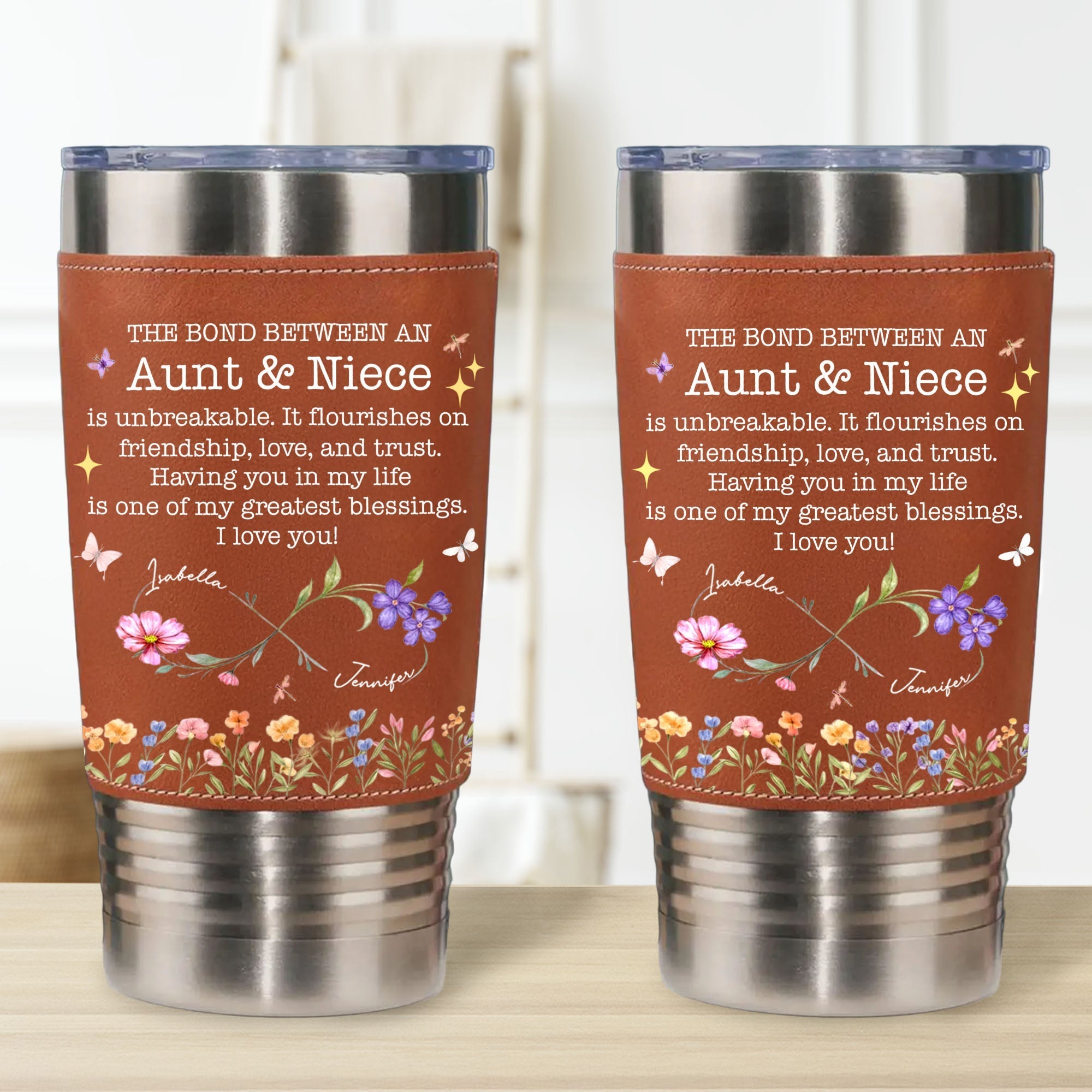 Personalized Leather Tumbler Custom Name Gift for Aunt