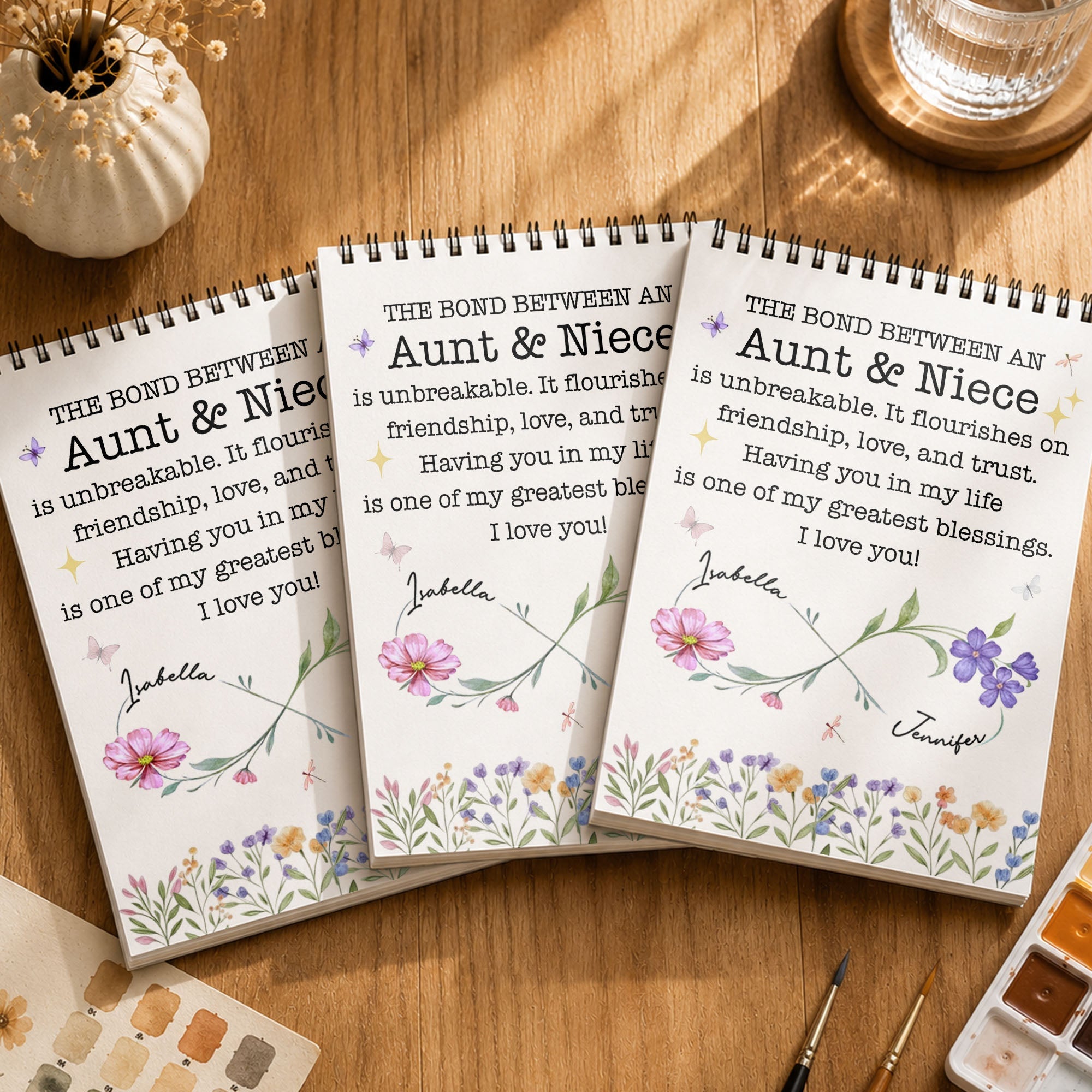 Personalized Sketch Book for Niece Birth Month Flowers Gift