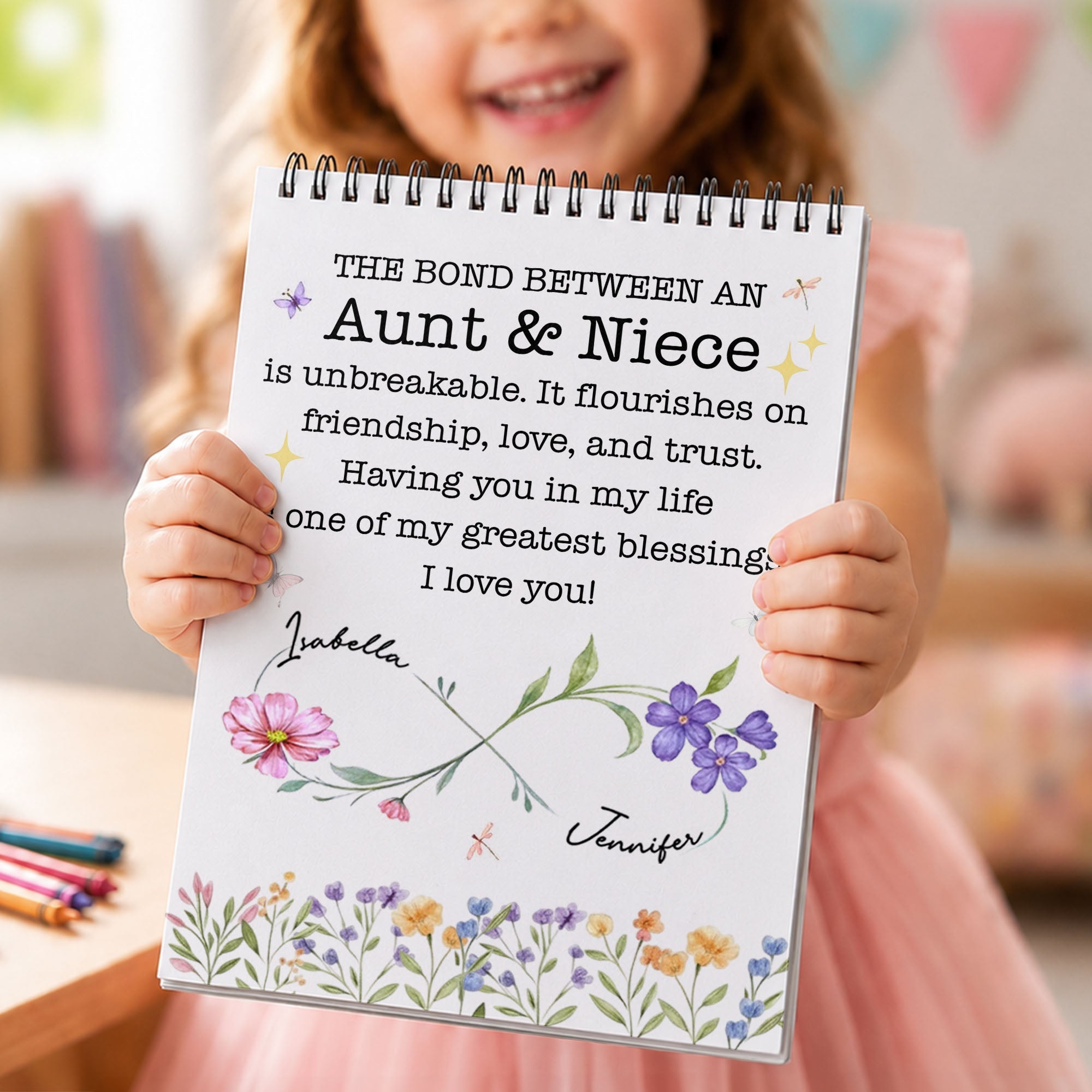 Personalized Sketch Book for Niece Birth Month Flowers Gift