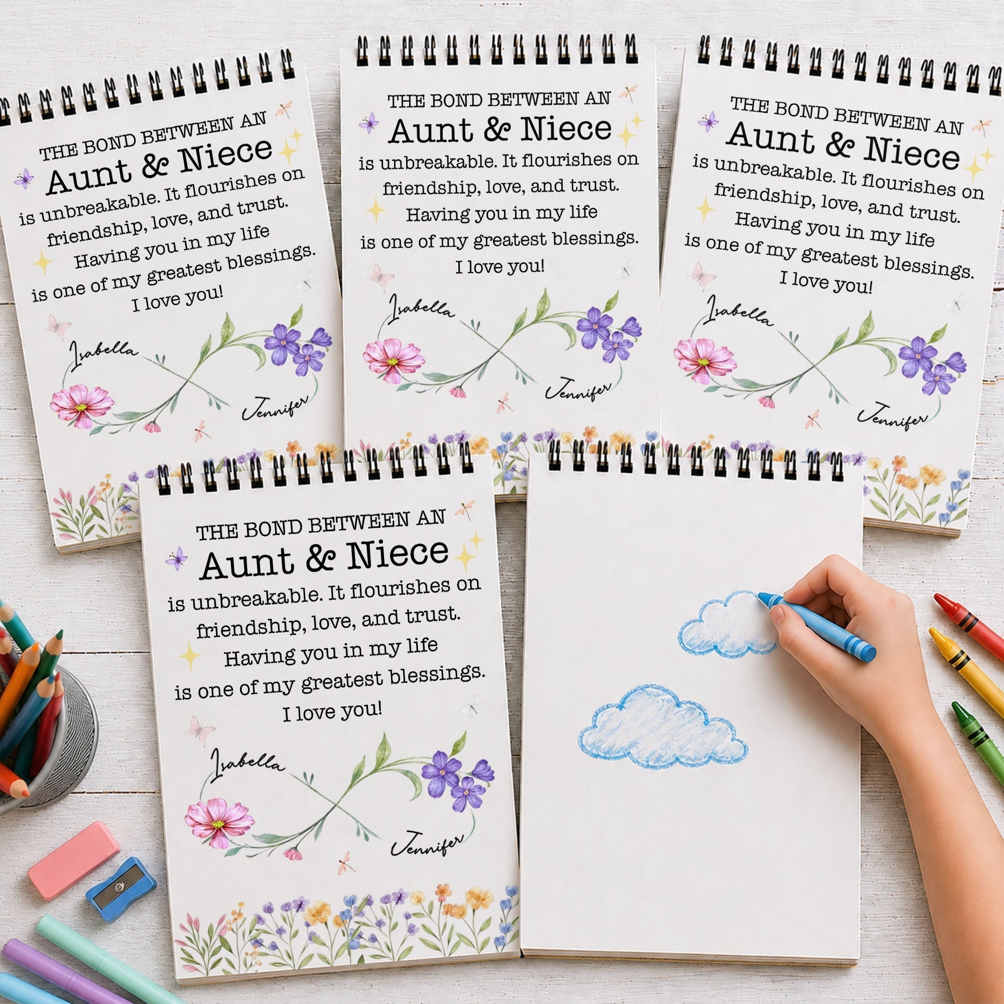 Personalized Sketch Book for Niece Birth Month Flowers Gift