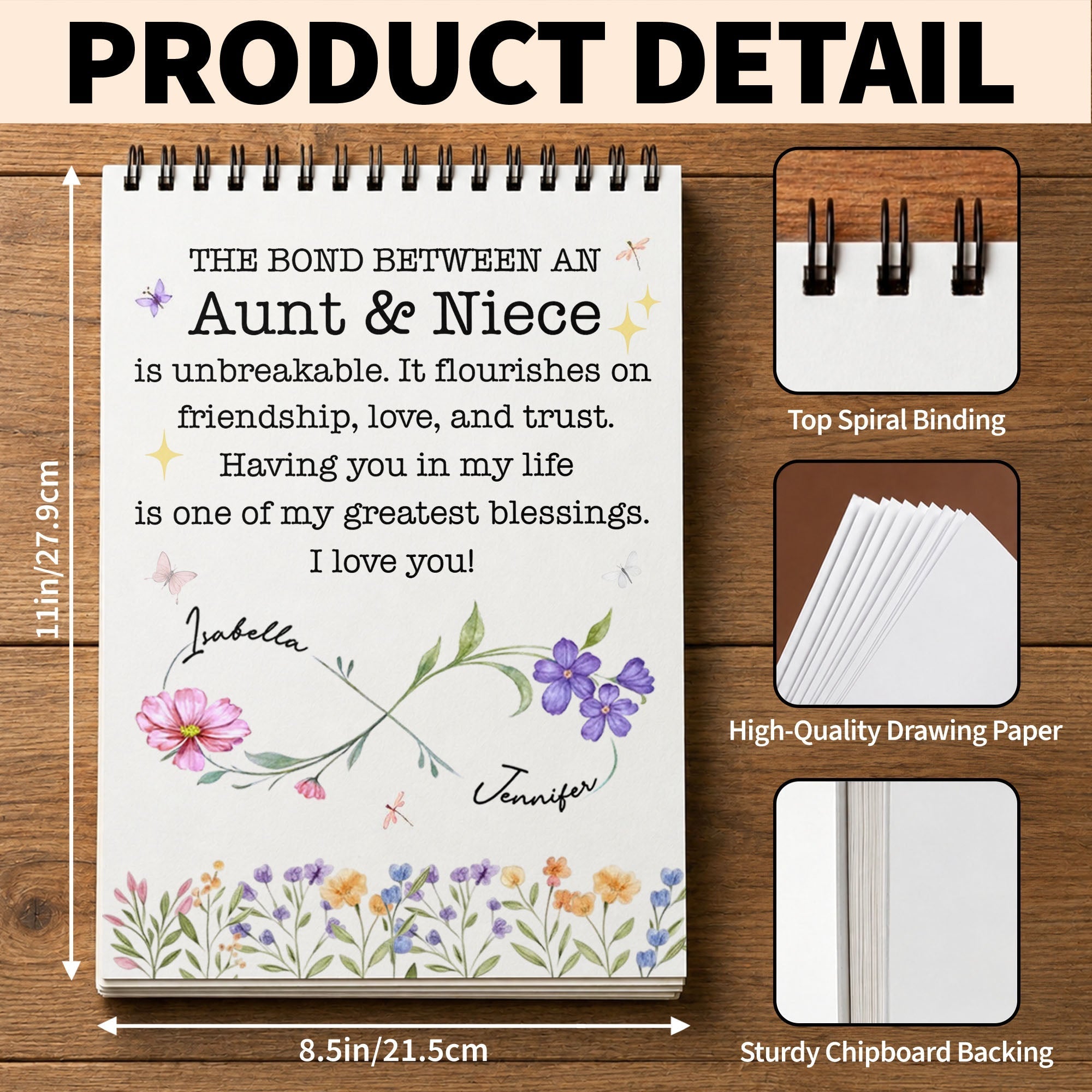 Personalized Sketch Book for Niece Birth Month Flowers Gift