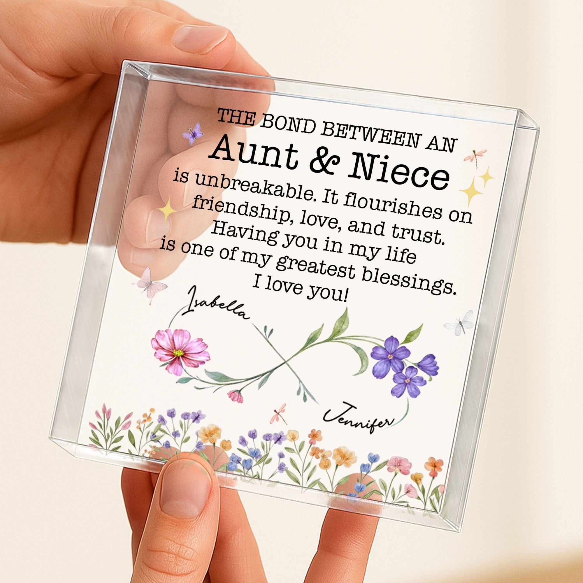 Personalized Acrylic Plaque with Birth Month Flowers for Niece