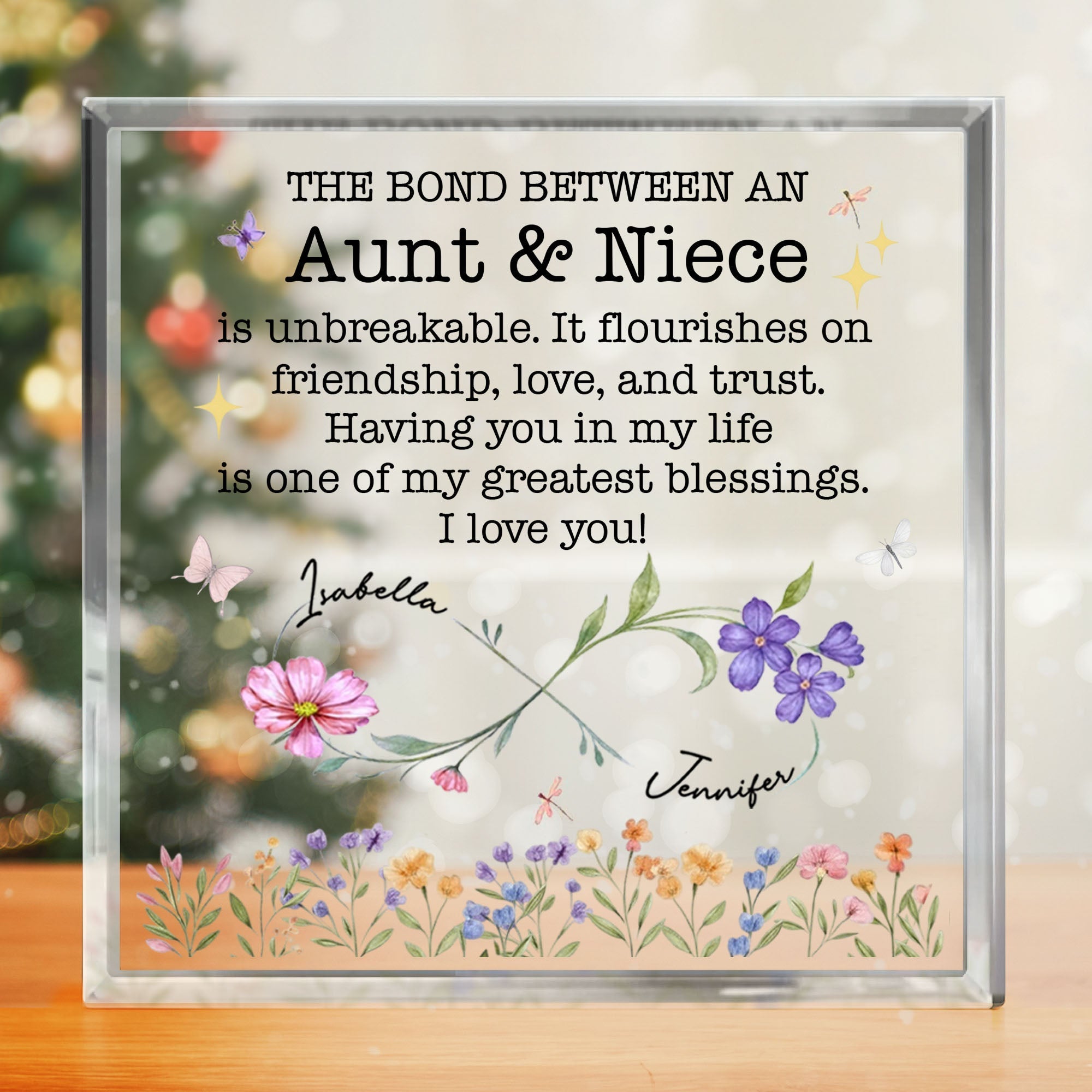 Personalized Acrylic Plaque with Birth Month Flowers for Niece