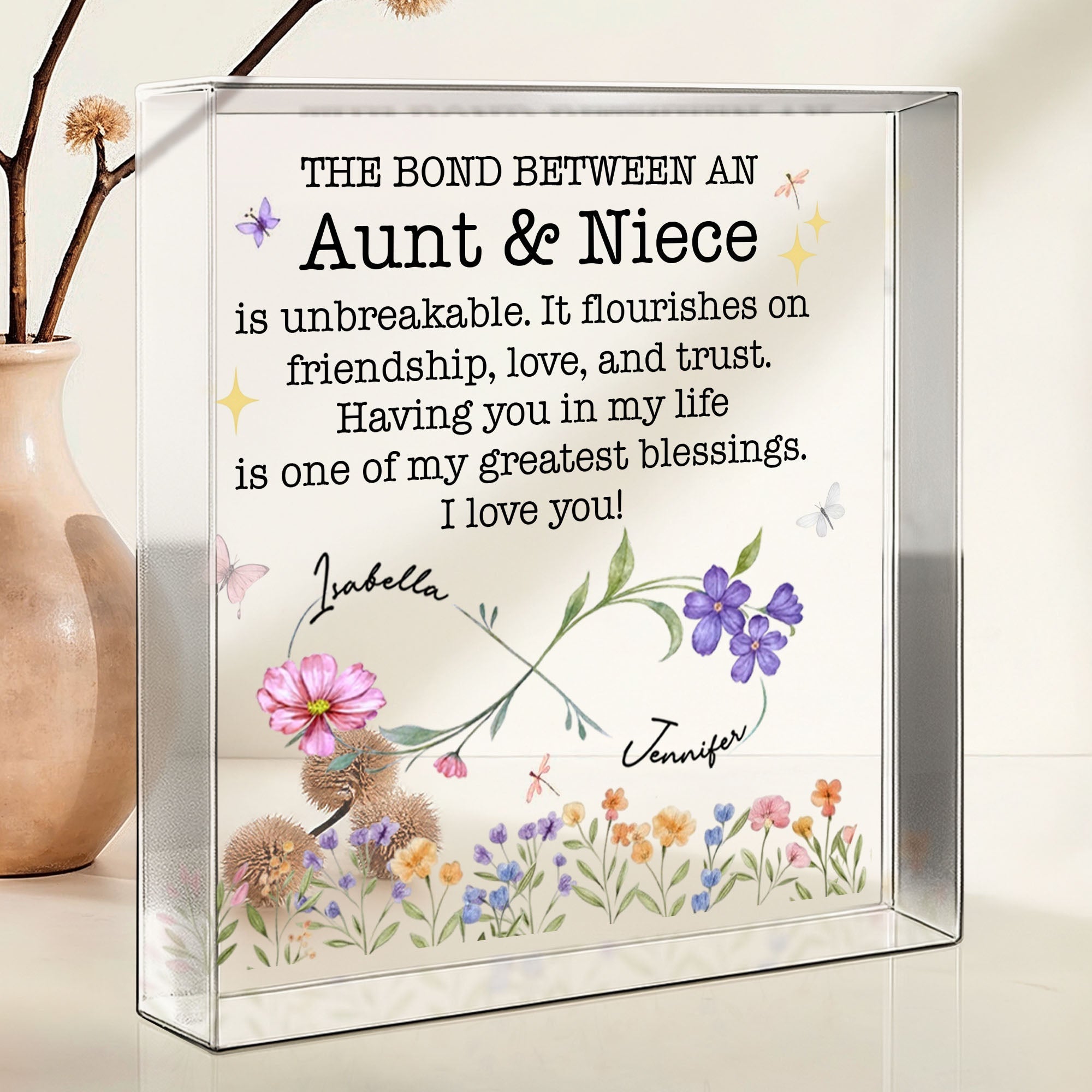 Personalized Acrylic Plaque with Birth Month Flowers for Niece