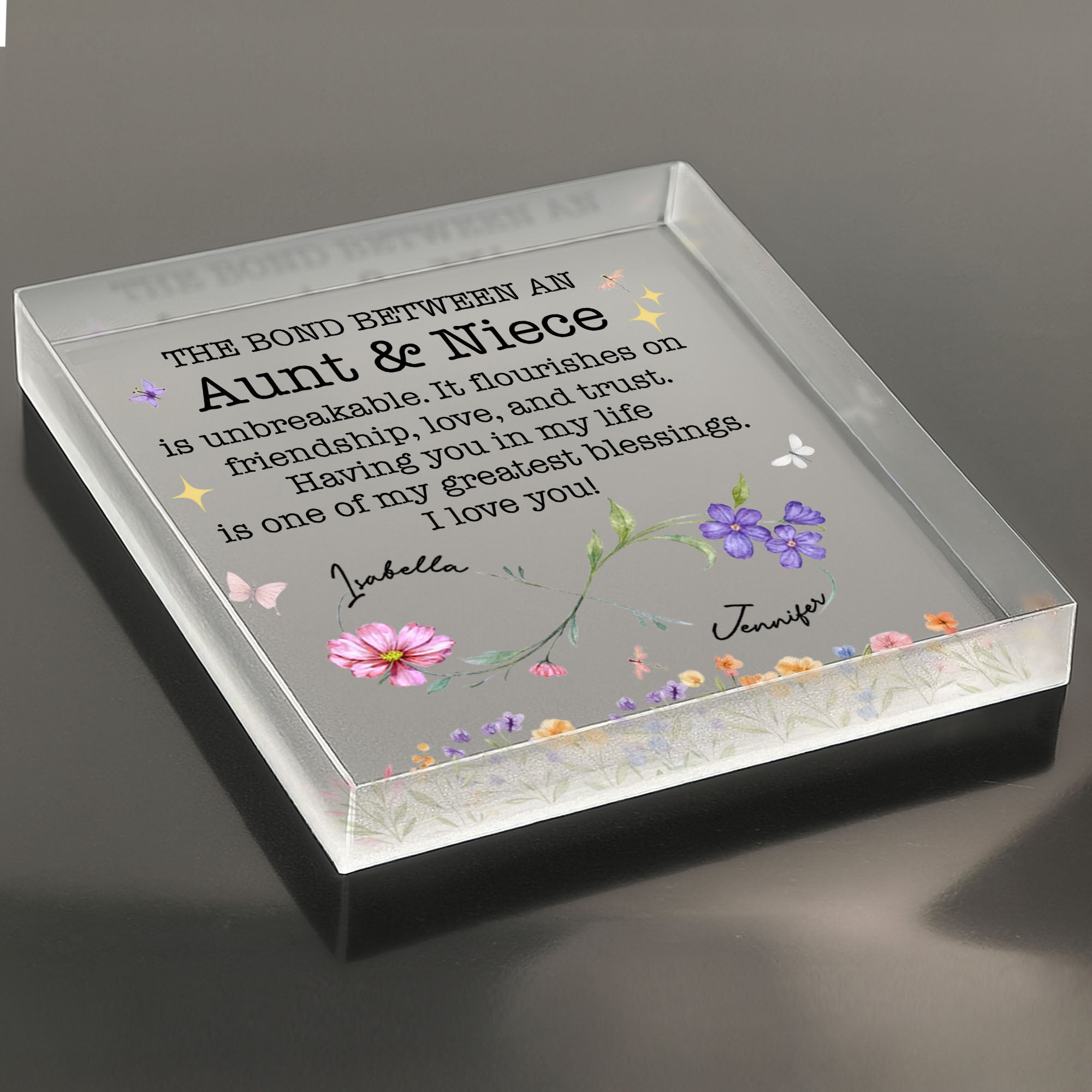 Personalized Acrylic Plaque with Birth Month Flowers for Niece