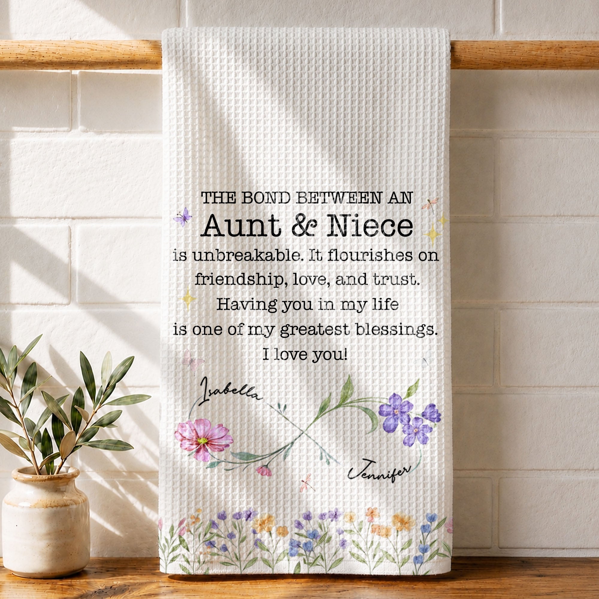 Personalized Kitchen Towel Floral Birth Month Flowers Gift for Niece