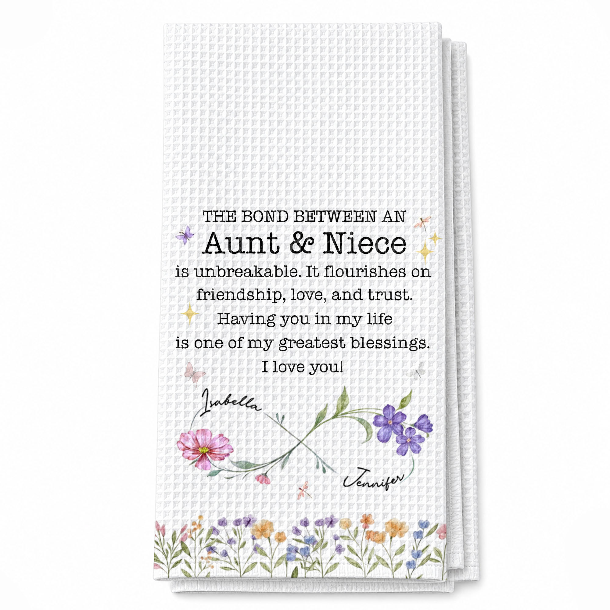 Personalized Kitchen Towel Floral Birth Month Flowers Gift for Niece