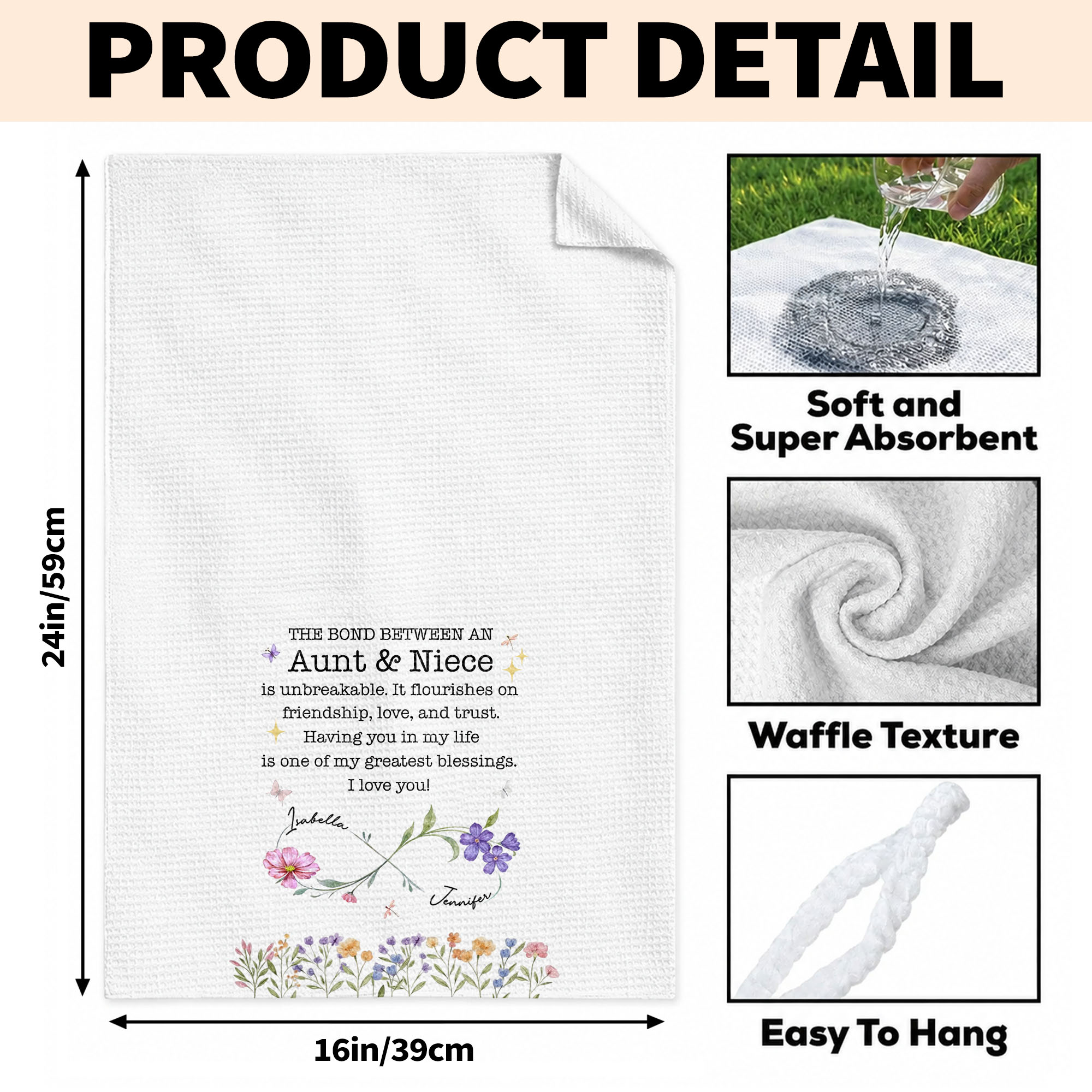Personalized Kitchen Towel Floral Birth Month Flowers Gift for Niece