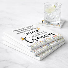 Load image into Gallery viewer, Personalized Ceramic Coaster Custom Niece Gift Crown Flowers
