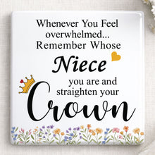 Load image into Gallery viewer, Personalized Ceramic Coaster Custom Niece Gift Crown Flowers
