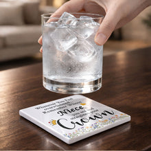 Load image into Gallery viewer, Personalized Ceramic Coaster Custom Niece Gift Crown Flowers
