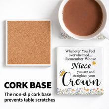 Load image into Gallery viewer, Personalized Ceramic Coaster Custom Niece Gift Crown Flowers
