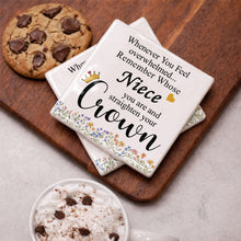 Load image into Gallery viewer, Personalized Ceramic Coaster Custom Niece Gift Crown Flowers
