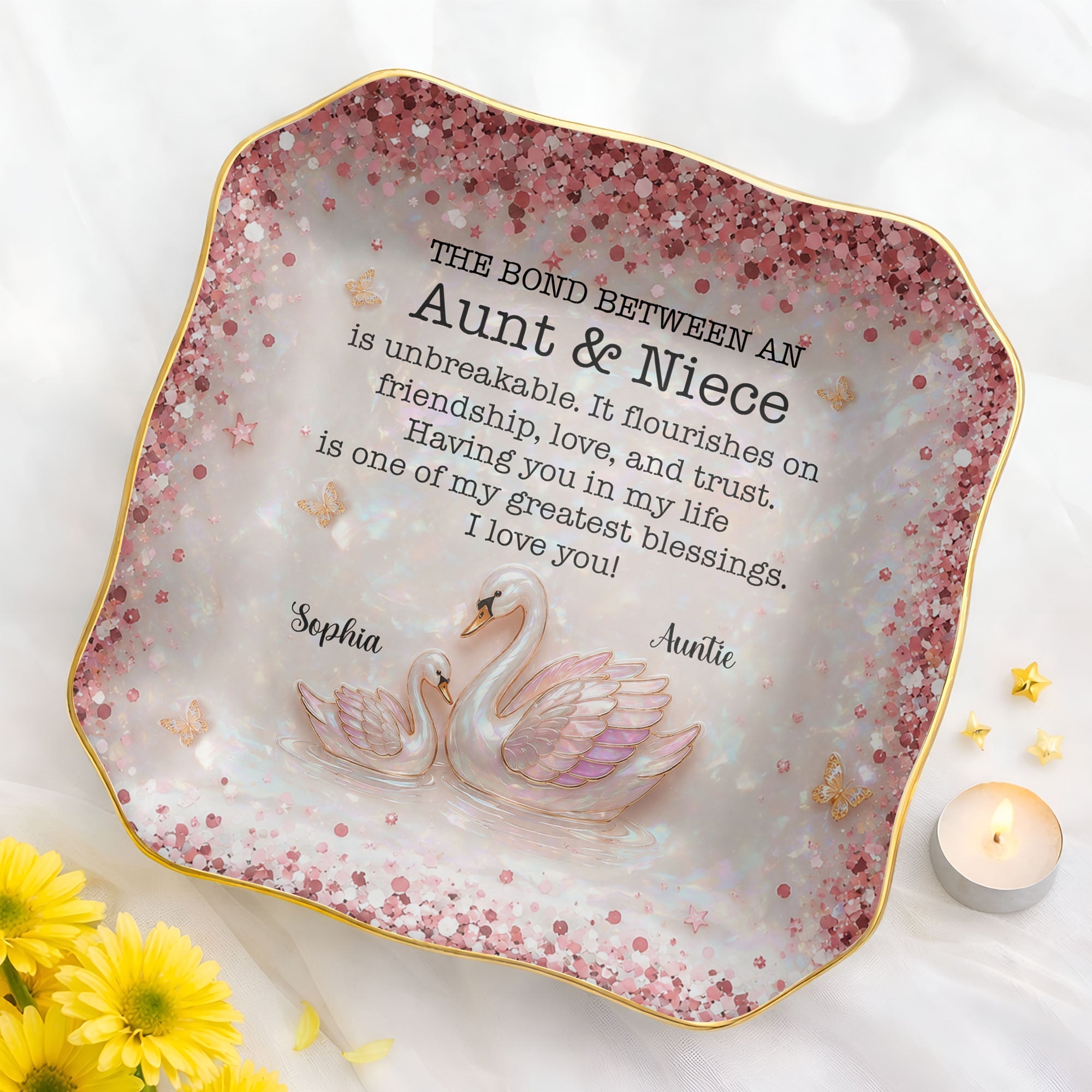 Personalized Lace Jewelry Dish Custom Name Gift for Niece