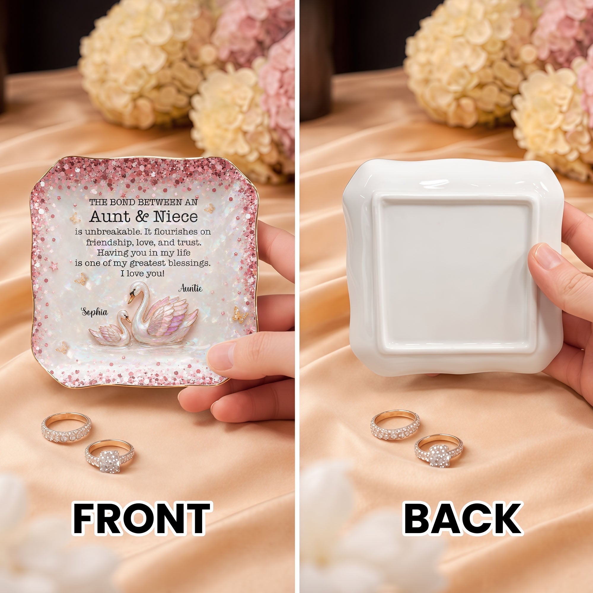 Personalized Lace Jewelry Dish Custom Name Gift for Niece