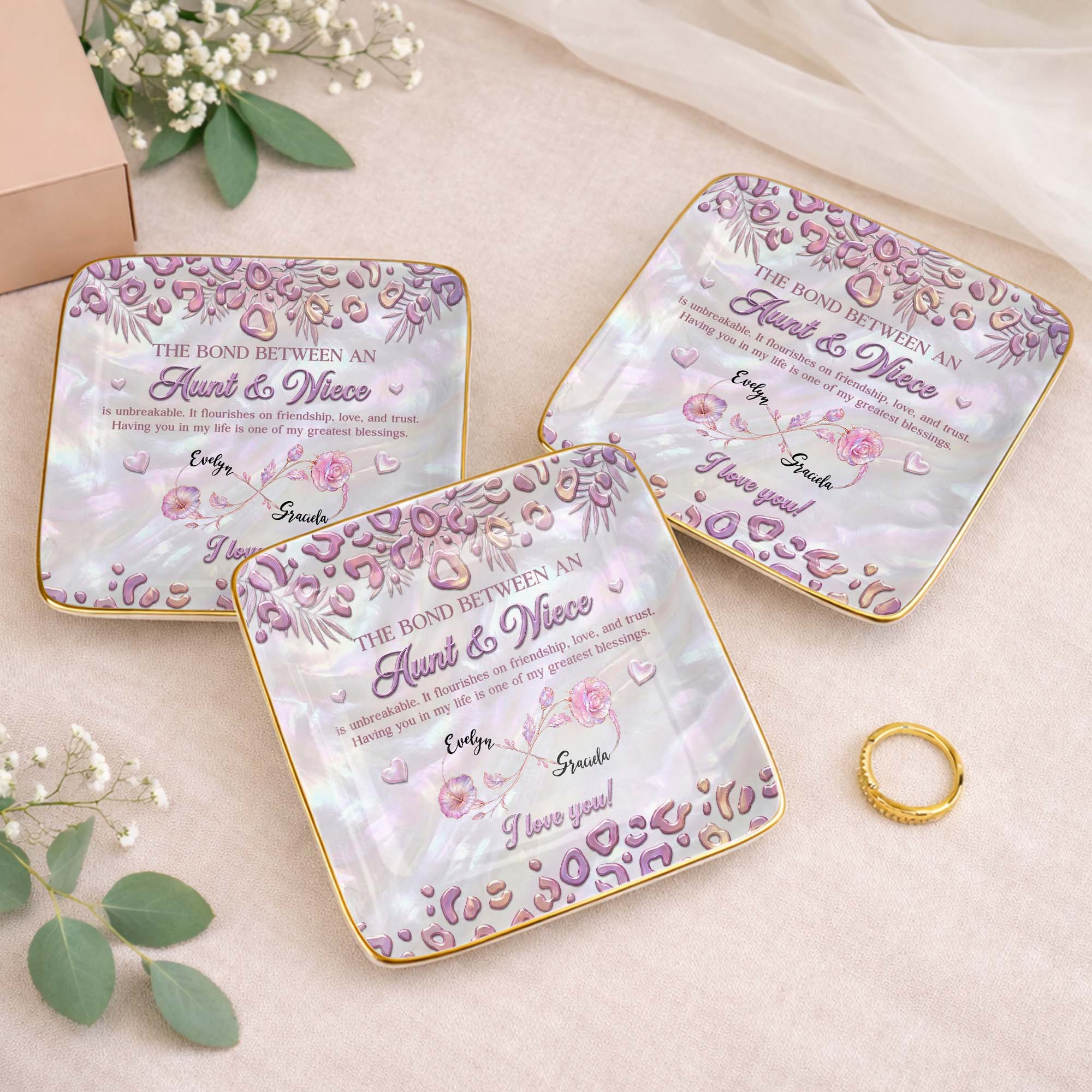 Personalized Jewelry Dish with Custom Birth Month Flowers for Niece