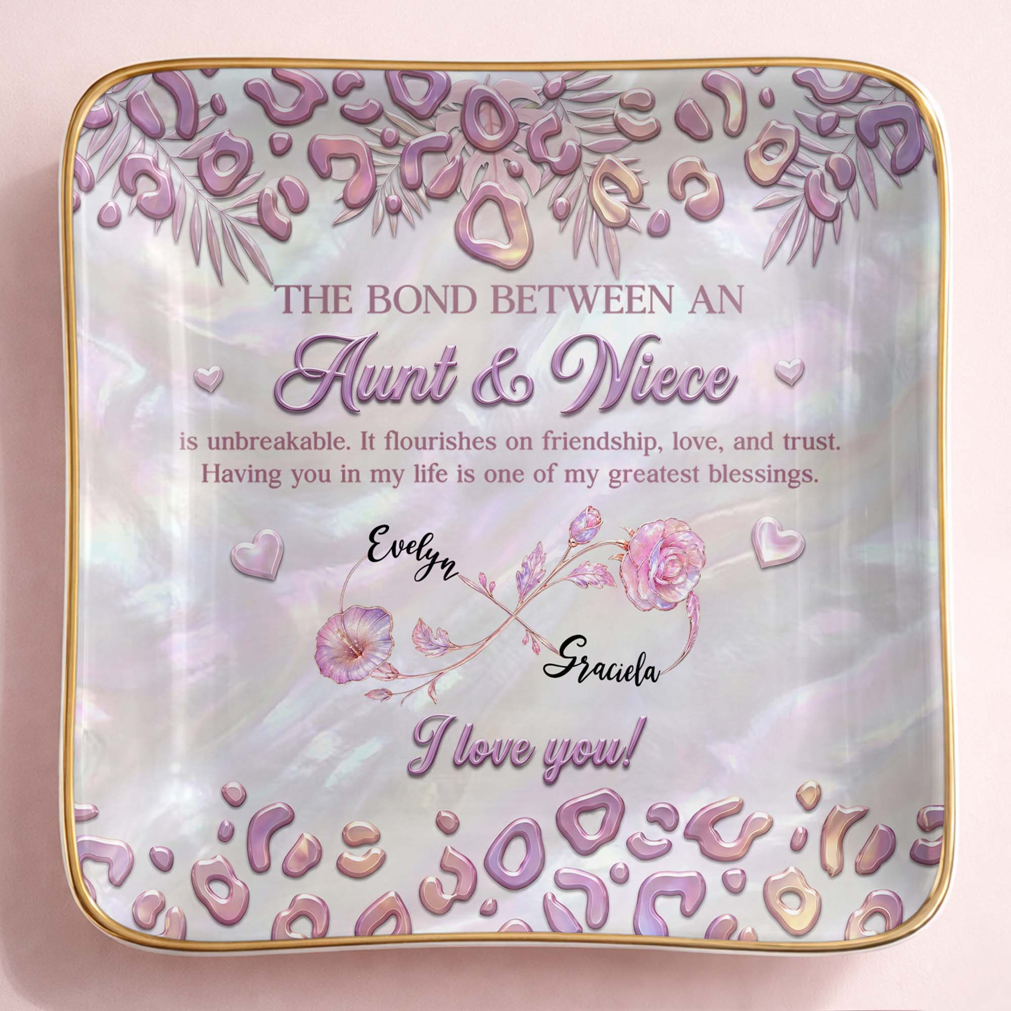 Personalized Jewelry Dish with Custom Birth Month Flowers for Niece