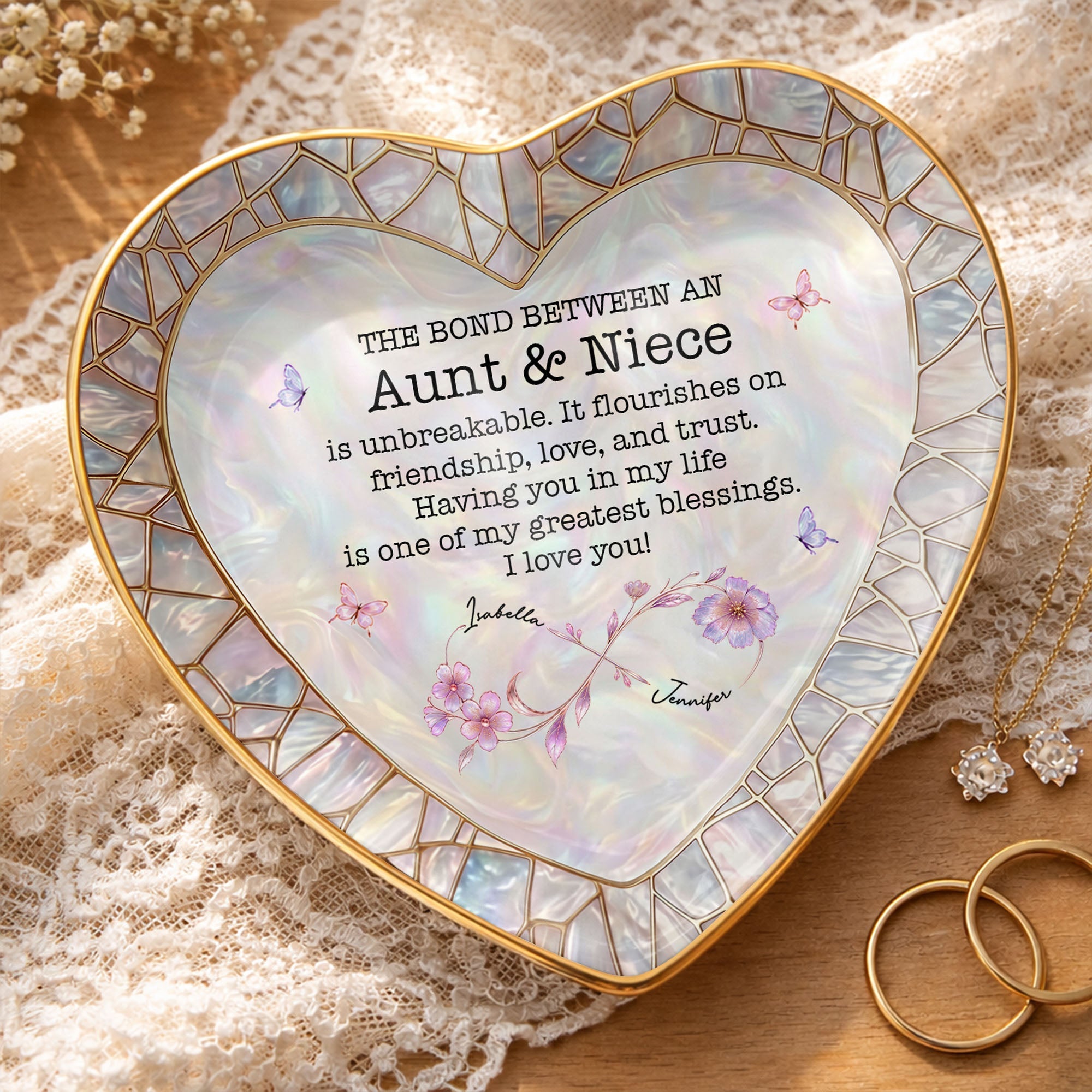 Personalized Heart-Shaped Jewelry Dish Custom Name Gift for Niece