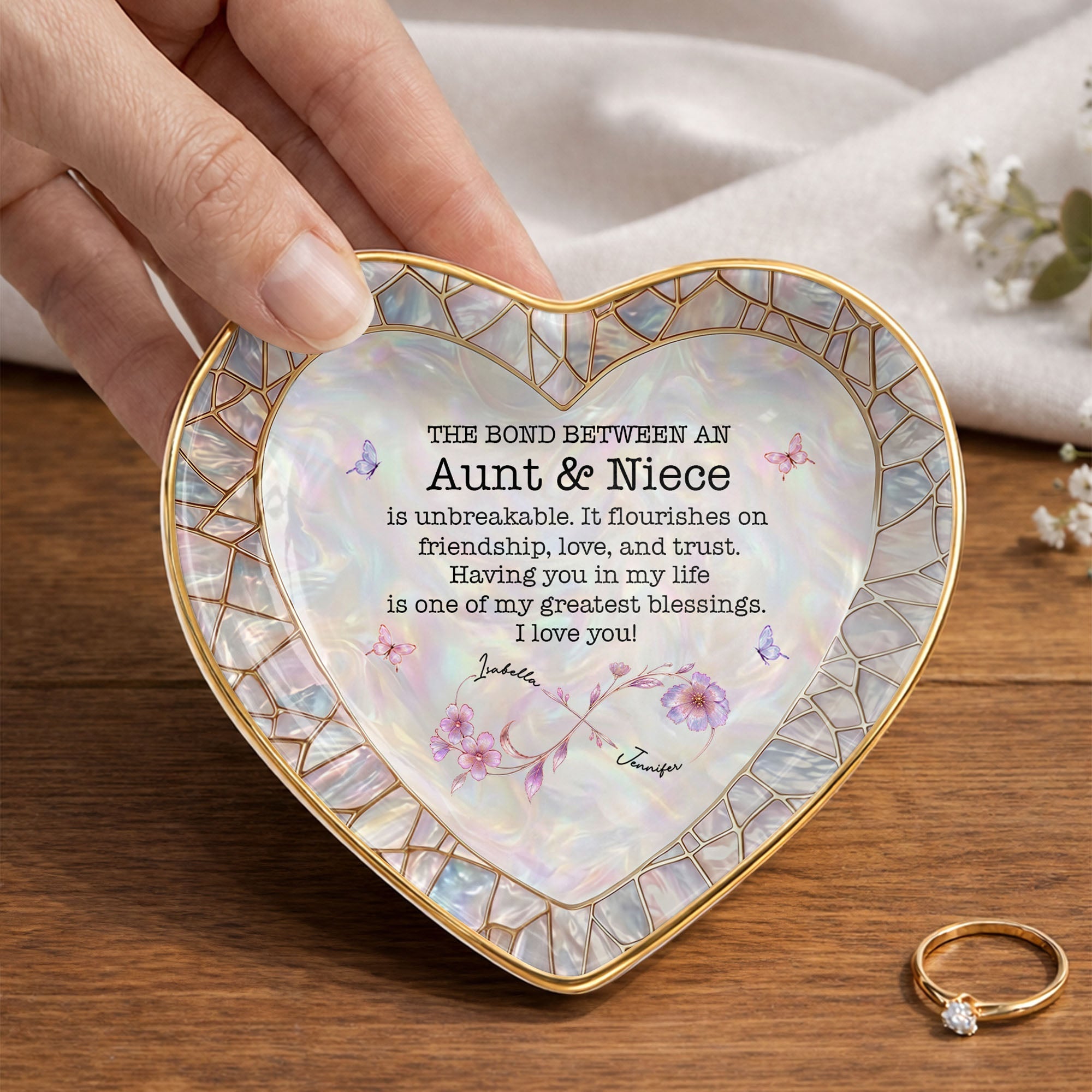 Personalized Heart-Shaped Jewelry Dish Custom Name Gift for Niece