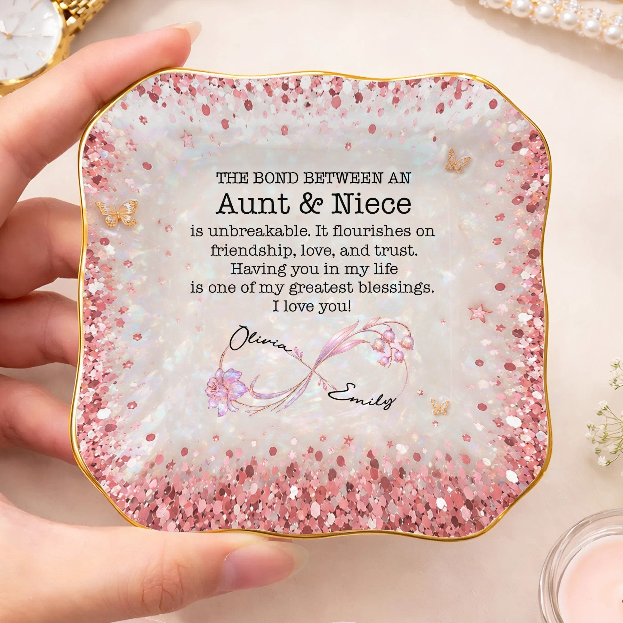 Personalized Lace Jewelry Dish Custom Name Gift for Niece