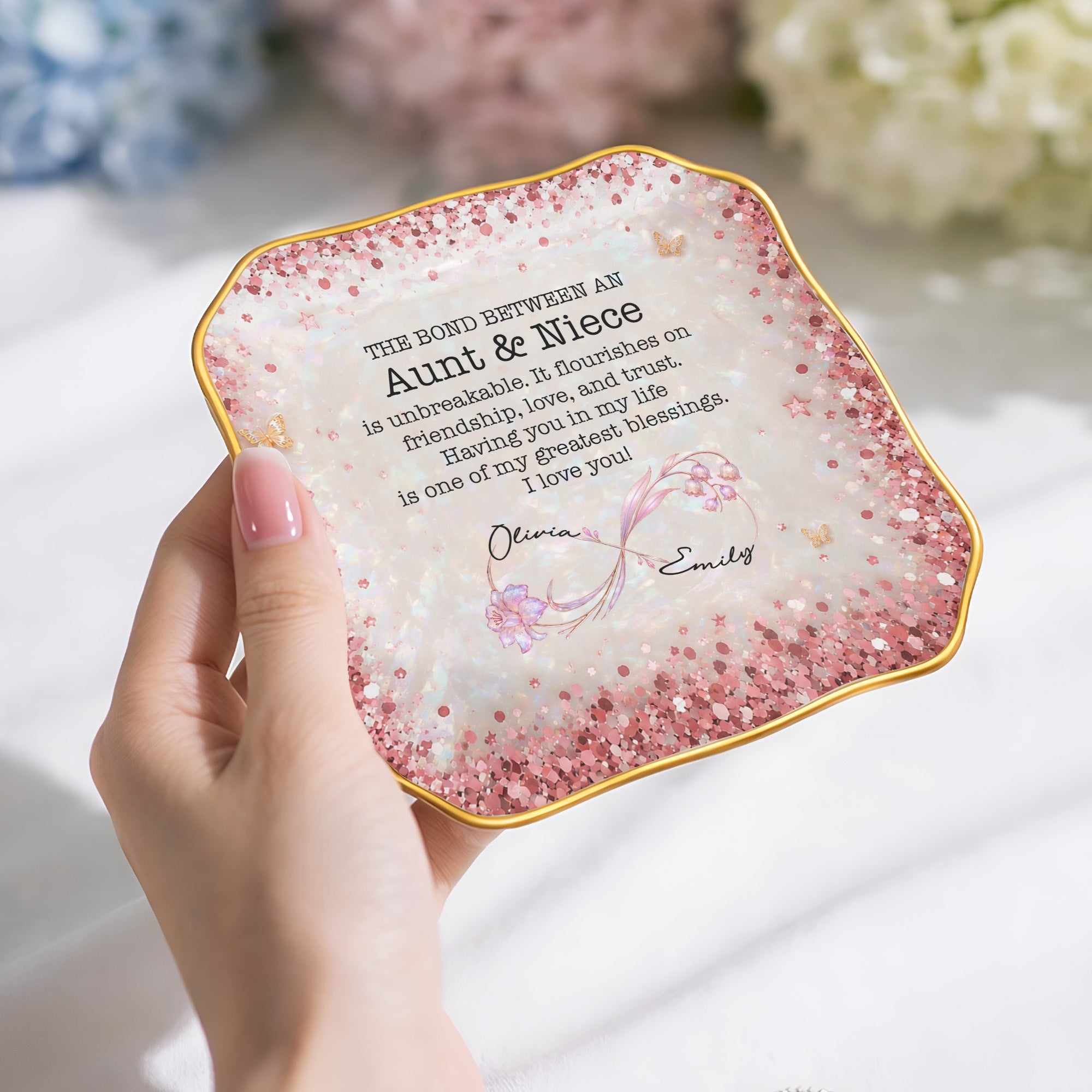 Personalized Lace Jewelry Dish Custom Name Gift for Niece
