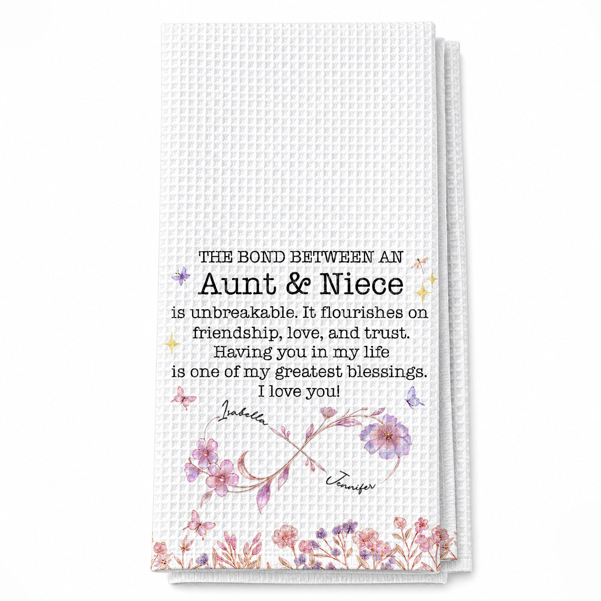 Personalized Kitchen Towel Custom Gift for Niece Floral Design