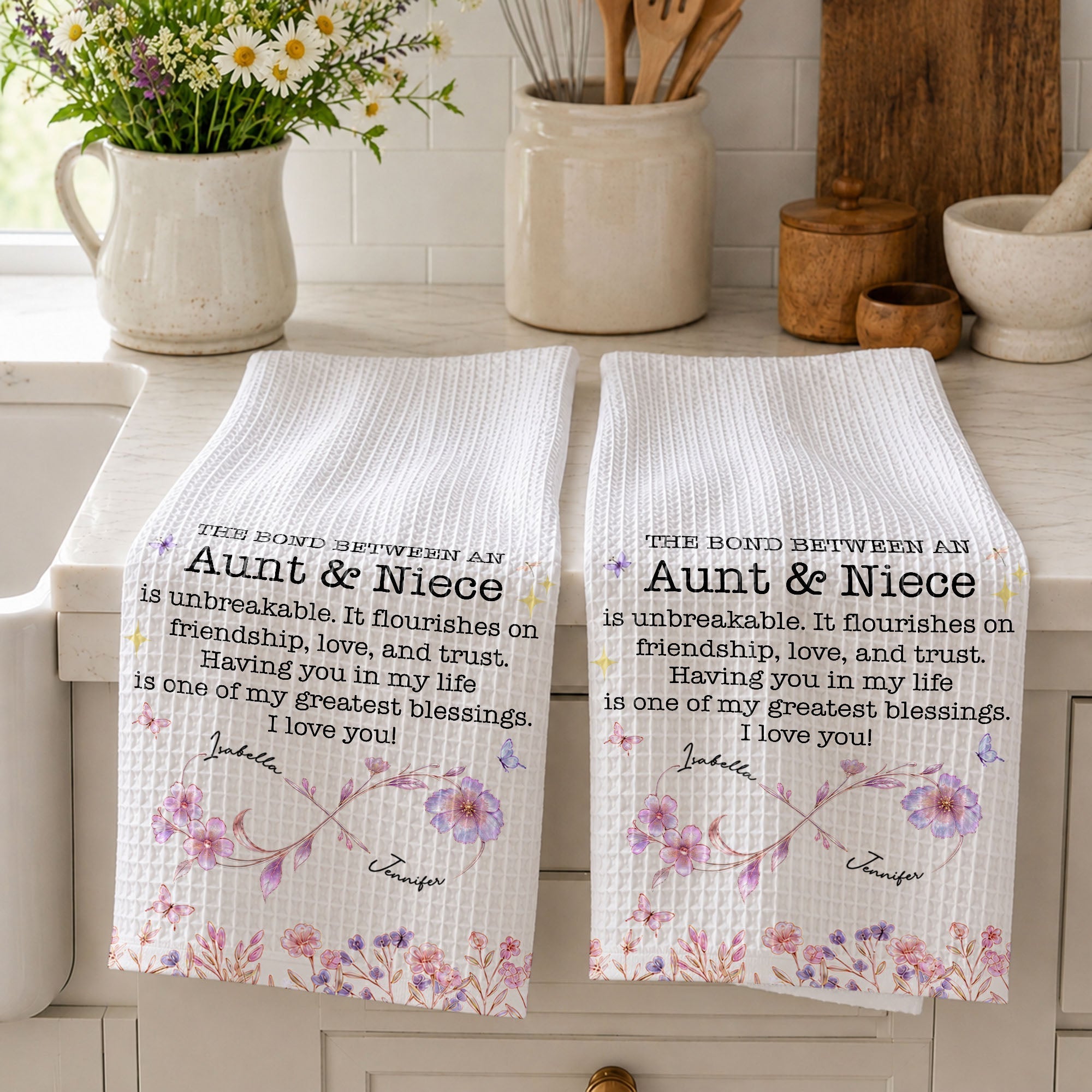 Personalized Kitchen Towel Custom Gift for Niece Floral Design