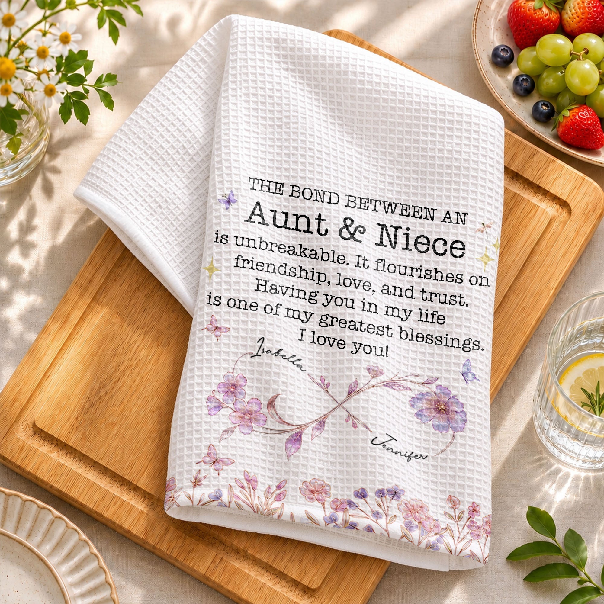 Personalized Kitchen Towel Custom Gift for Niece Floral Design
