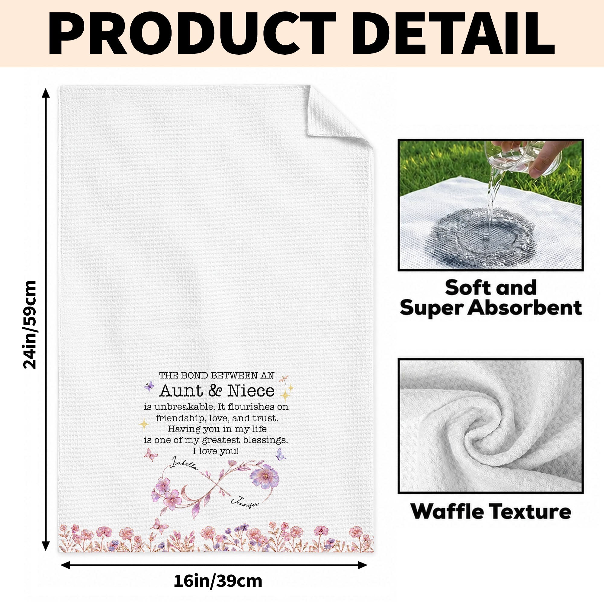 Personalized Kitchen Towel Custom Gift for Niece Floral Design