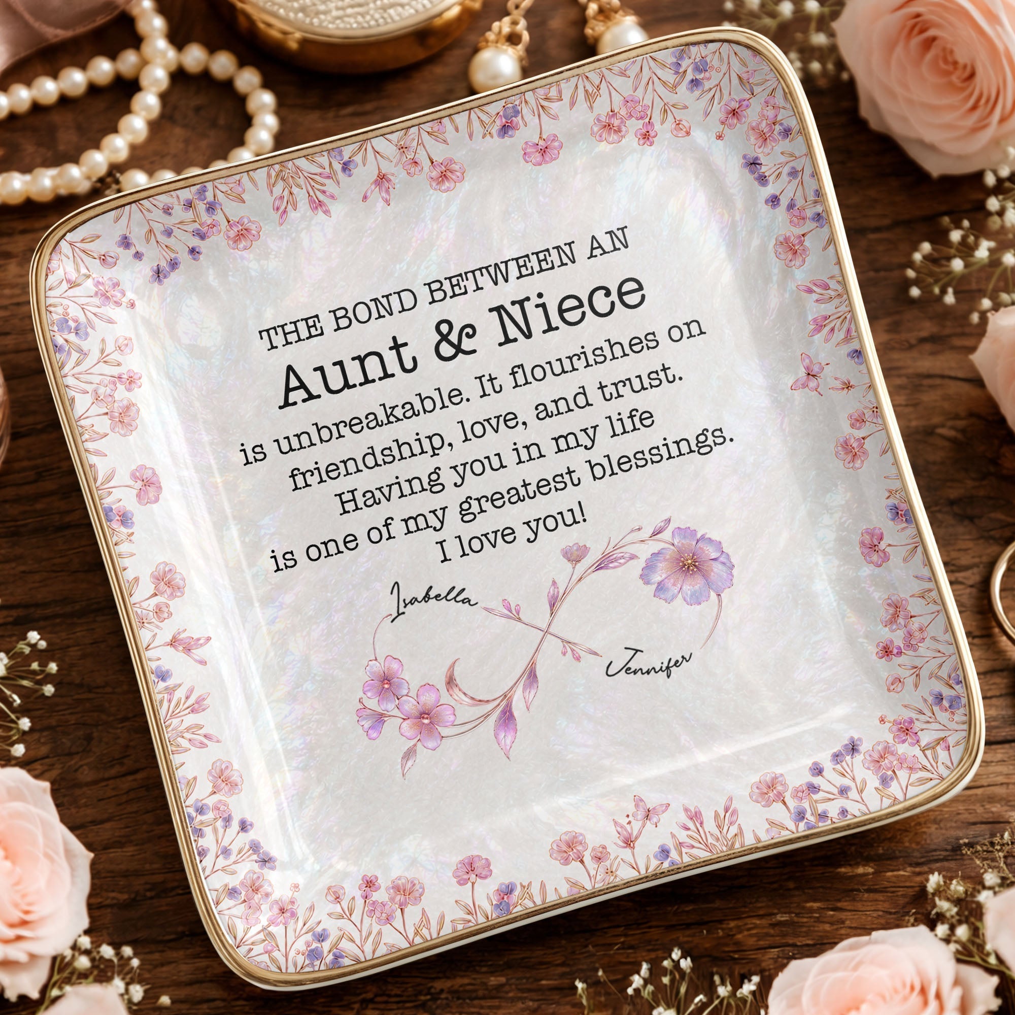 Personalized Birth Month Flowers Jewelry Dish Custom for Niece