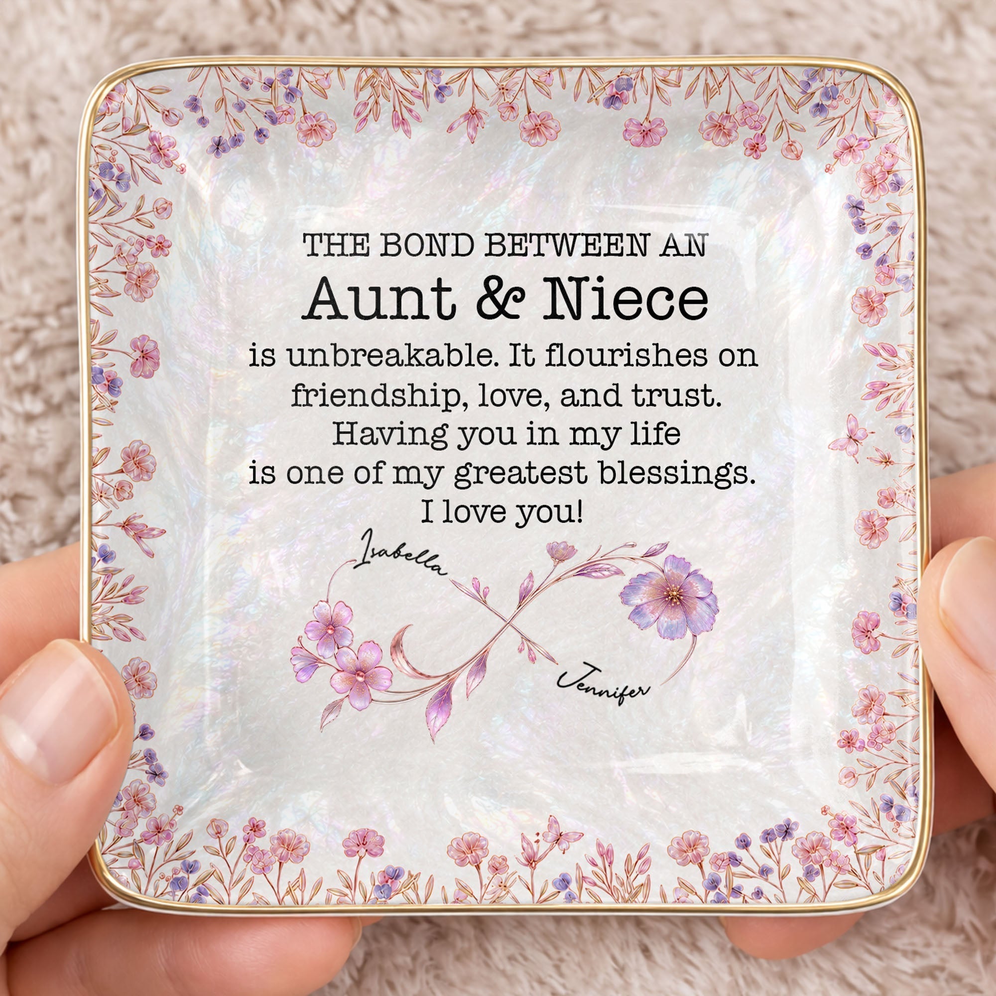 Personalized Birth Month Flowers Jewelry Dish Custom for Niece