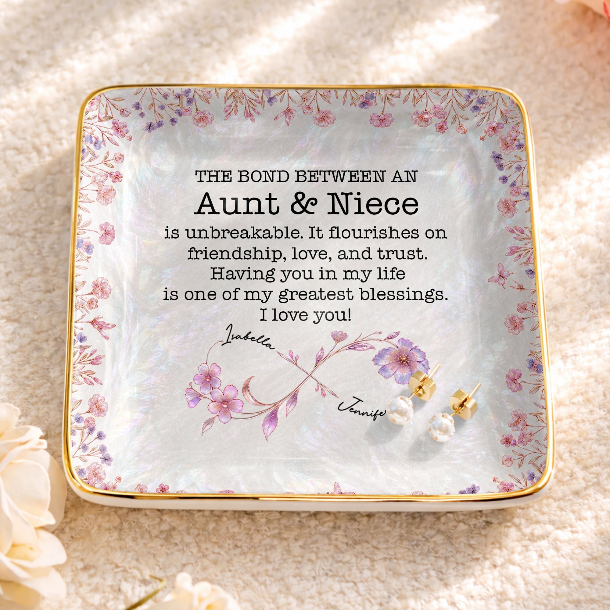 Personalized Birth Month Flowers Jewelry Dish Custom for Niece