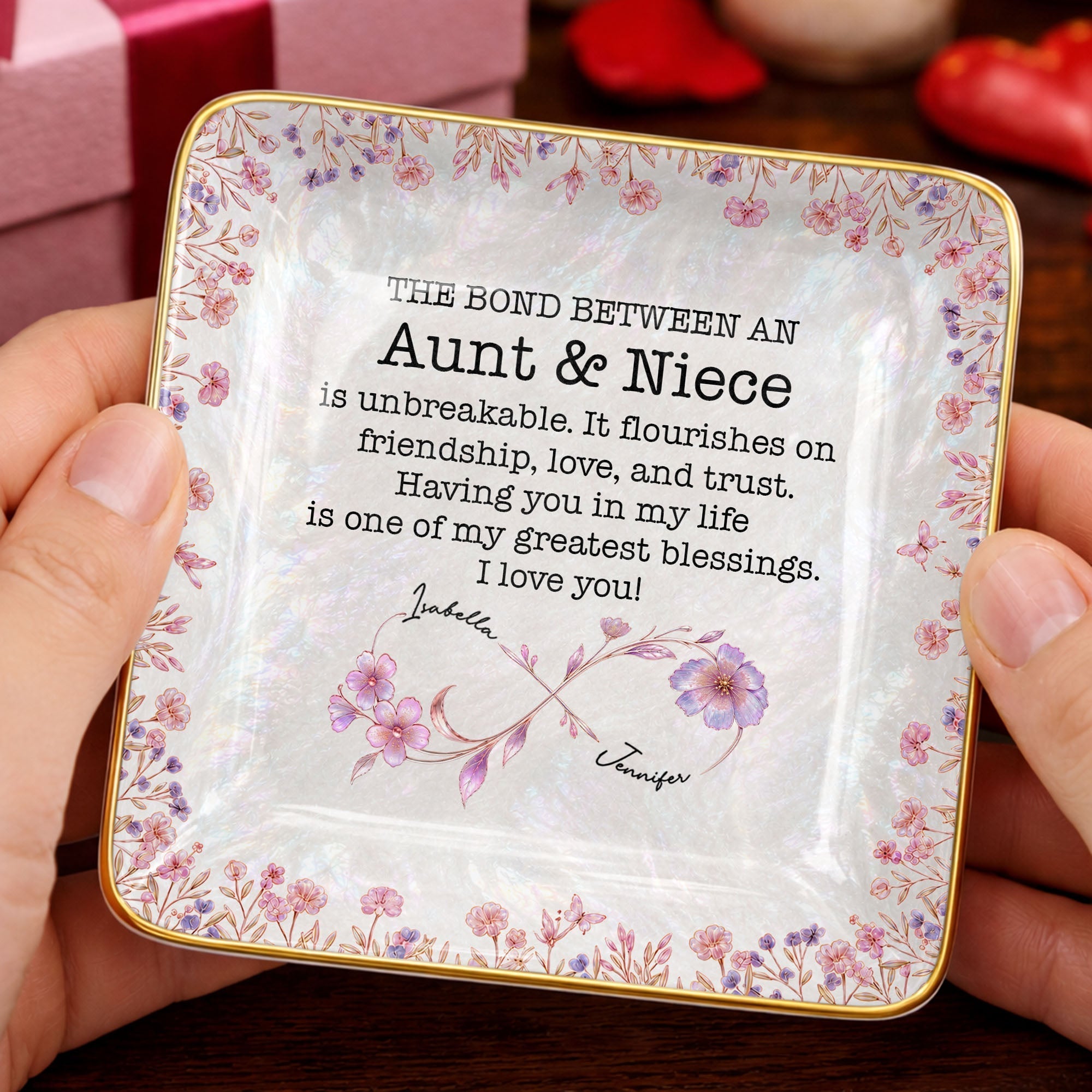 Personalized Birth Month Flowers Jewelry Dish Custom for Niece