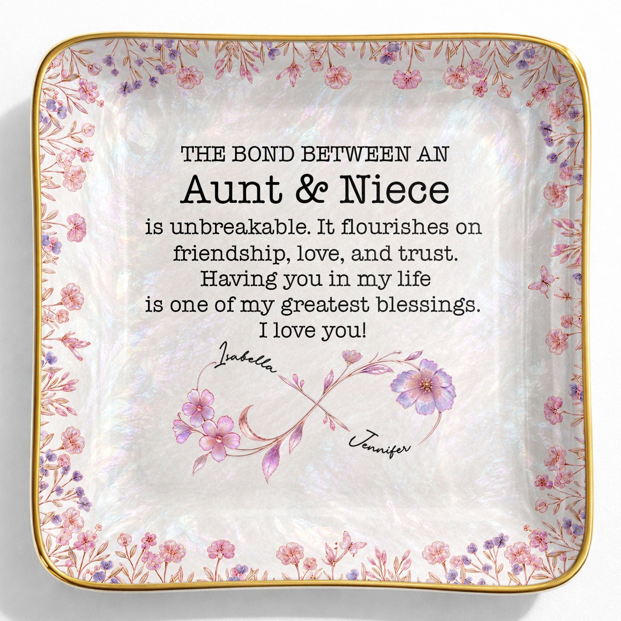 Personalized Birth Month Flowers Jewelry Dish Custom for Niece