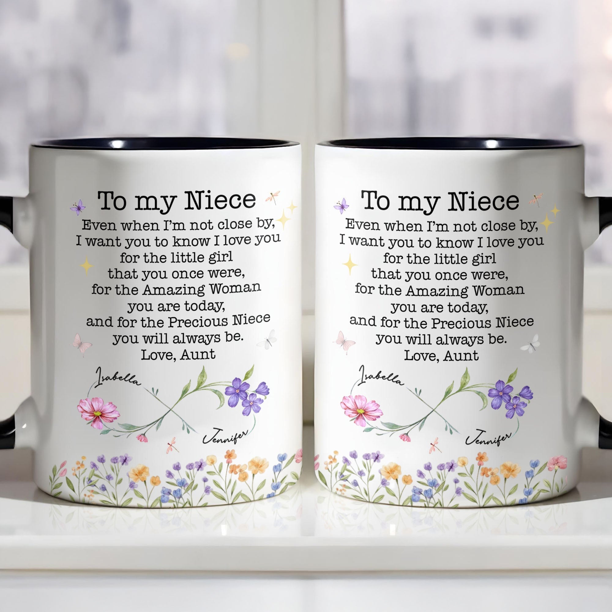 Personalized Accent Mug Birth Month Flowers Custom Design for Niece
