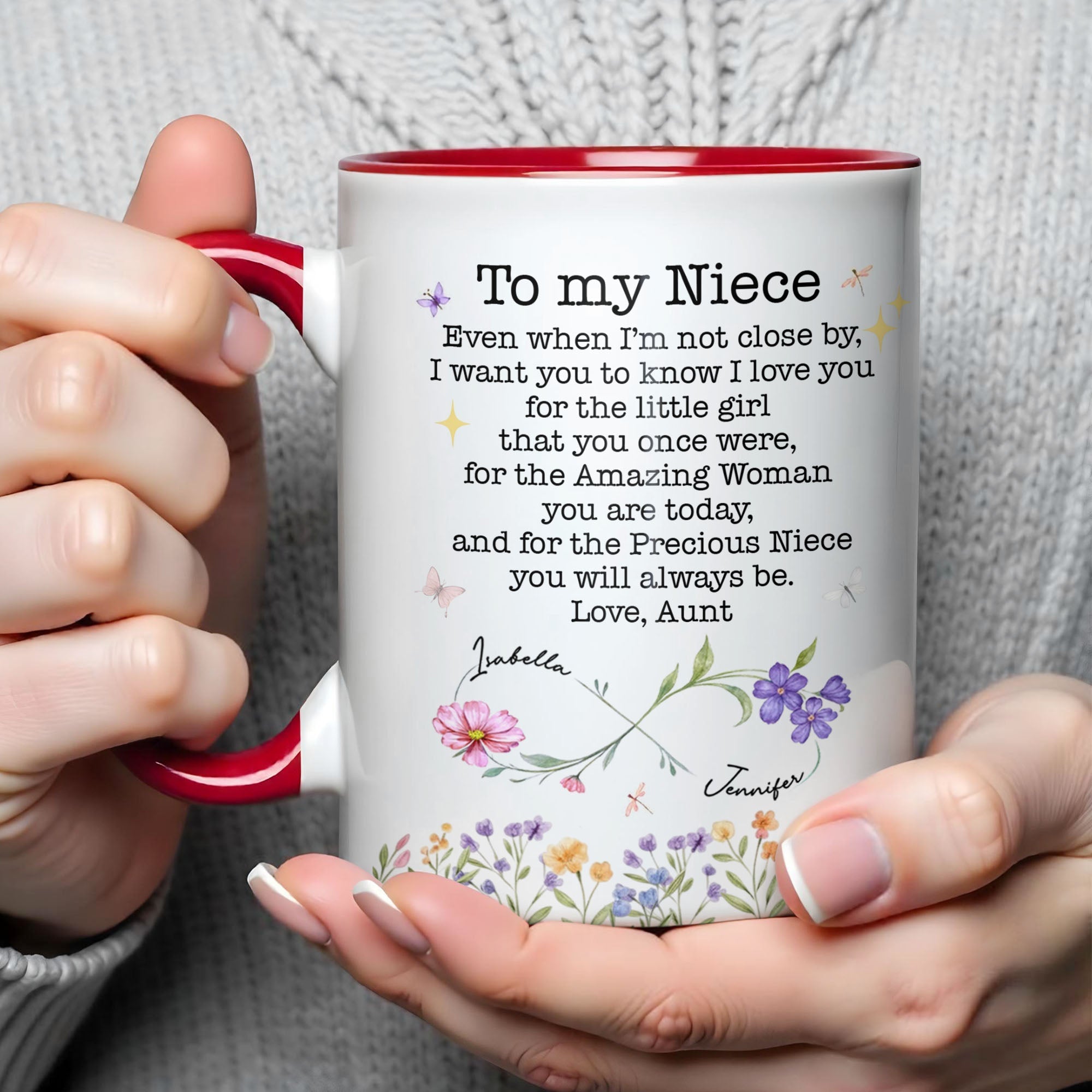 Personalized Accent Mug Birth Month Flowers Custom Design for Niece