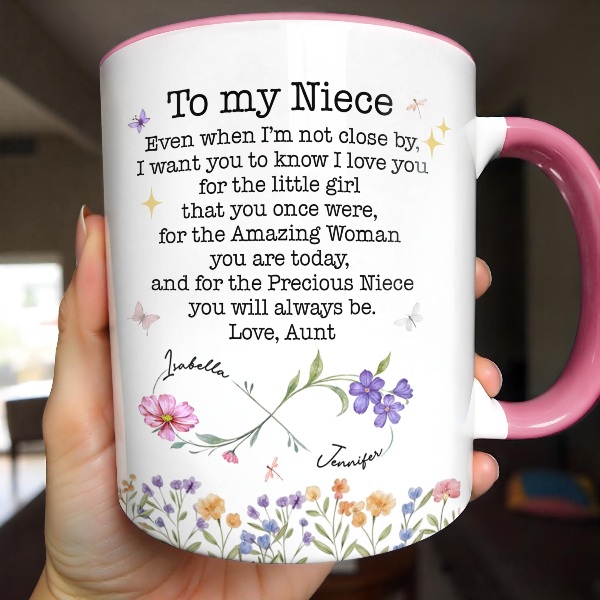 Personalized Accent Mug Birth Month Flowers Custom Design for Niece