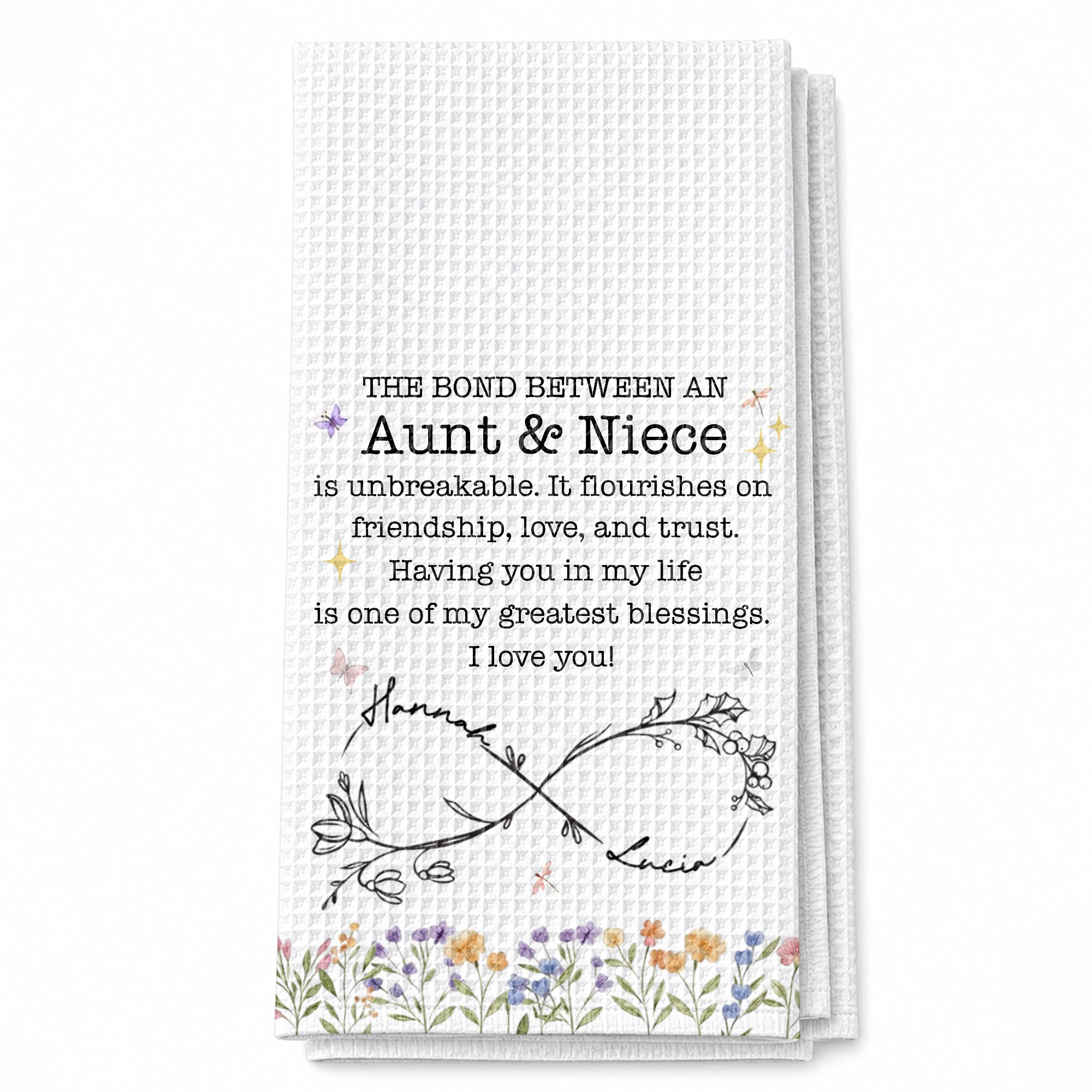 Personalized Kitchen Towel Birth Month Flowers Gift for Niece