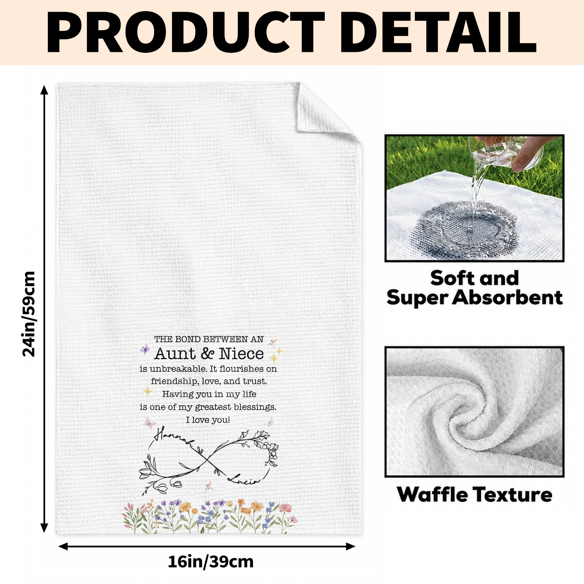 Personalized Kitchen Towel Birth Month Flowers Gift for Niece