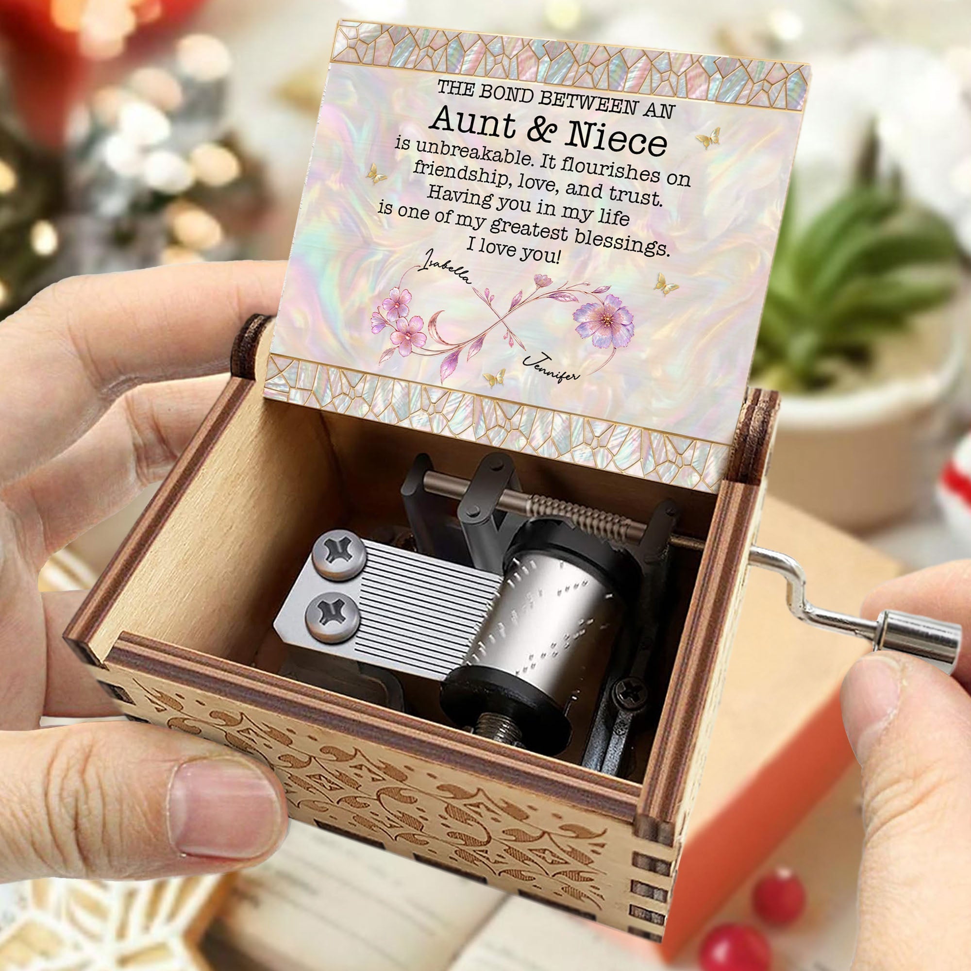 Personalized Wooden Music Box Custom Niece Gift for Birthday