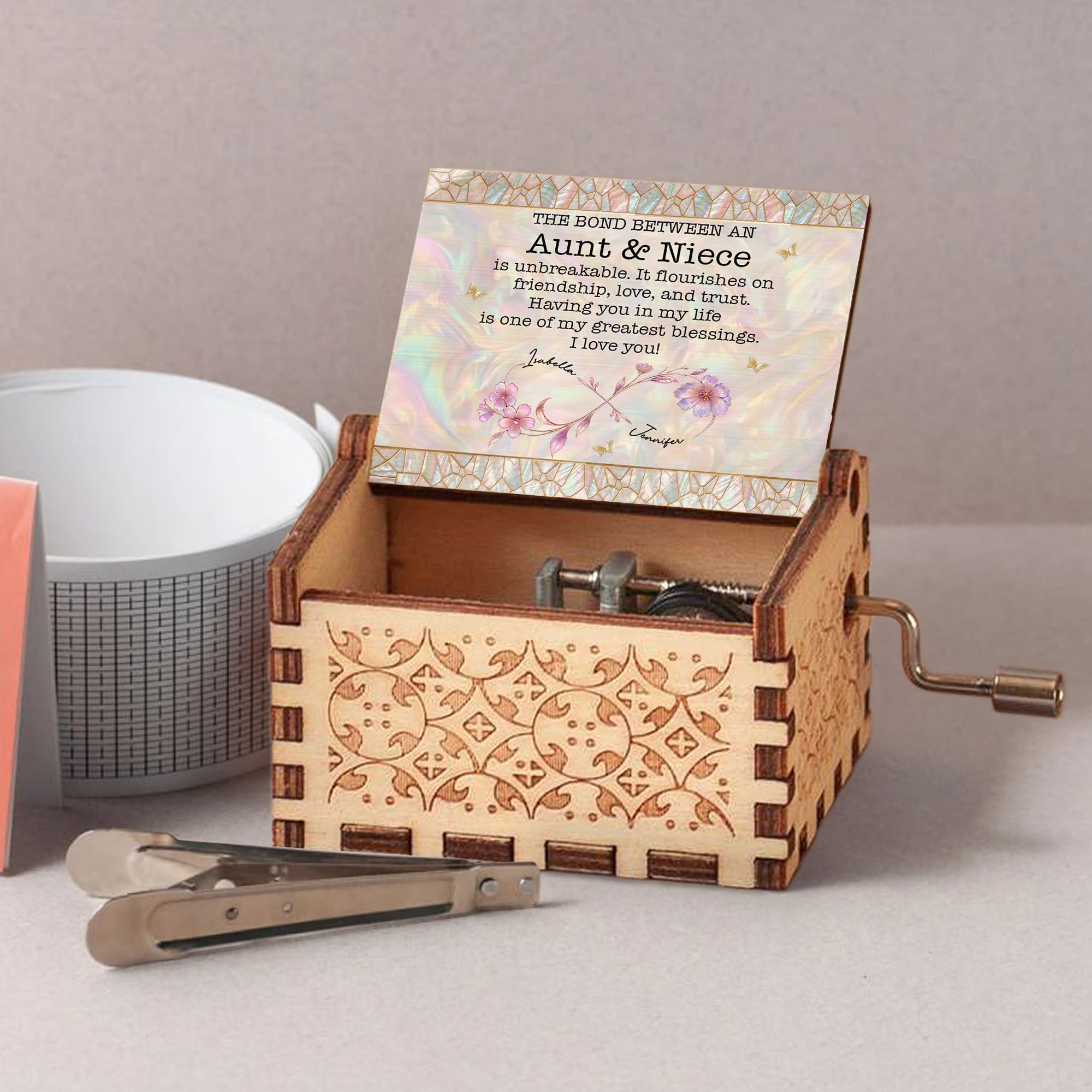 Personalized Wooden Music Box Custom Niece Gift for Birthday