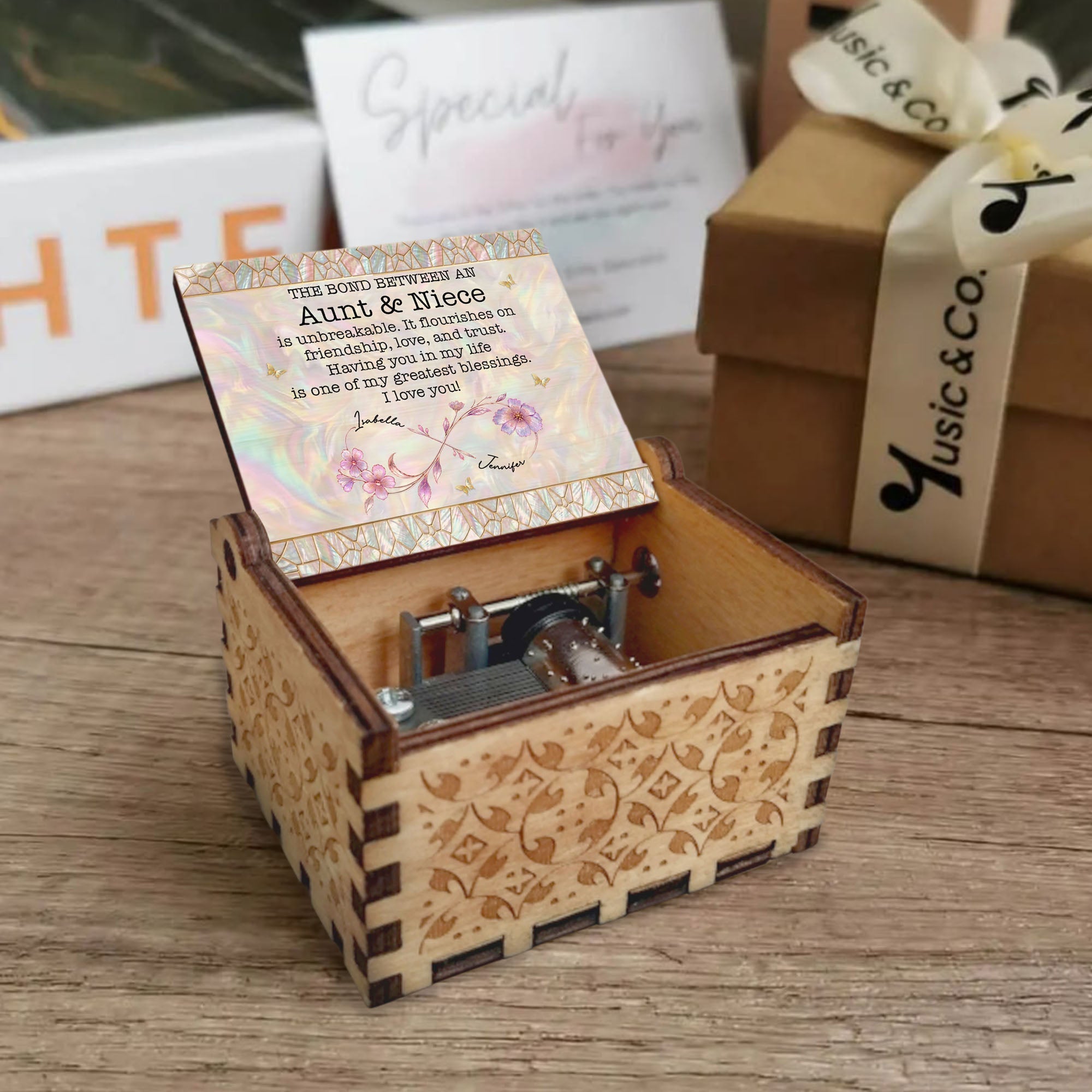 Personalized Wooden Music Box Custom Niece Gift for Birthday