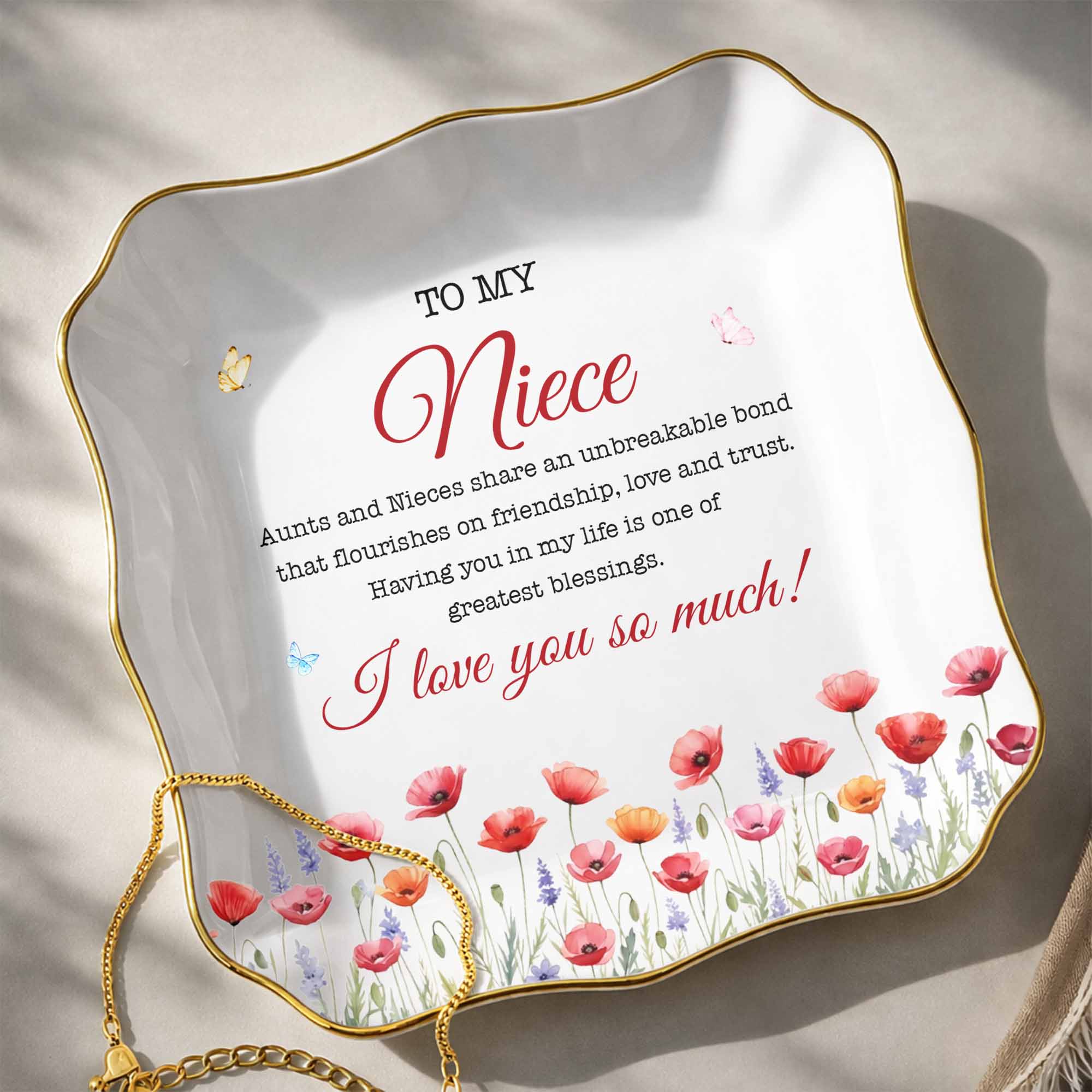 Personalized Ceramic Jewelry Dish Custom Name for Niece Gift